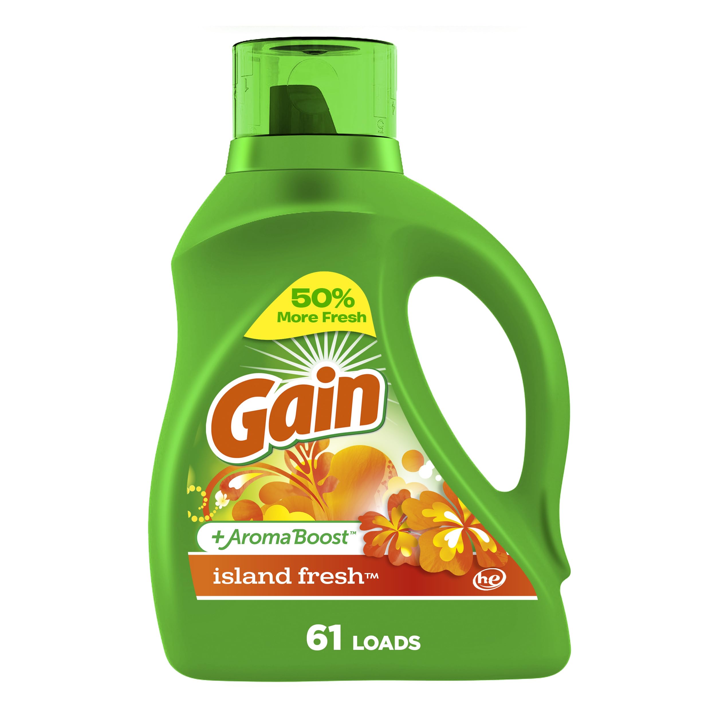 GainAroma Boost Liquid Laundry Detergent, Island Fresh Scent, 61 Loads, 88 oz, HE Compatible