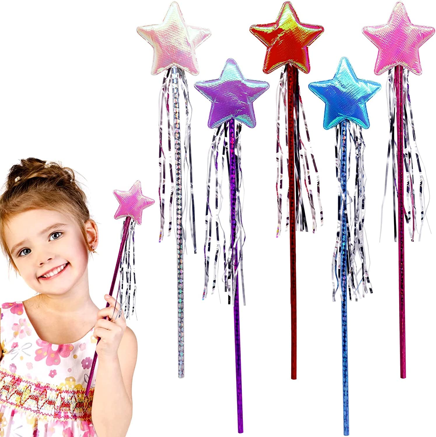 20 Pieces Princess Star Fairy Wand for Girls Halloween Decorations Kid Pretend Play Birthday Party Favors for Girls Fairy Stick Birthday Party Supplies Baby Shower Decor Party Props（Random Color）