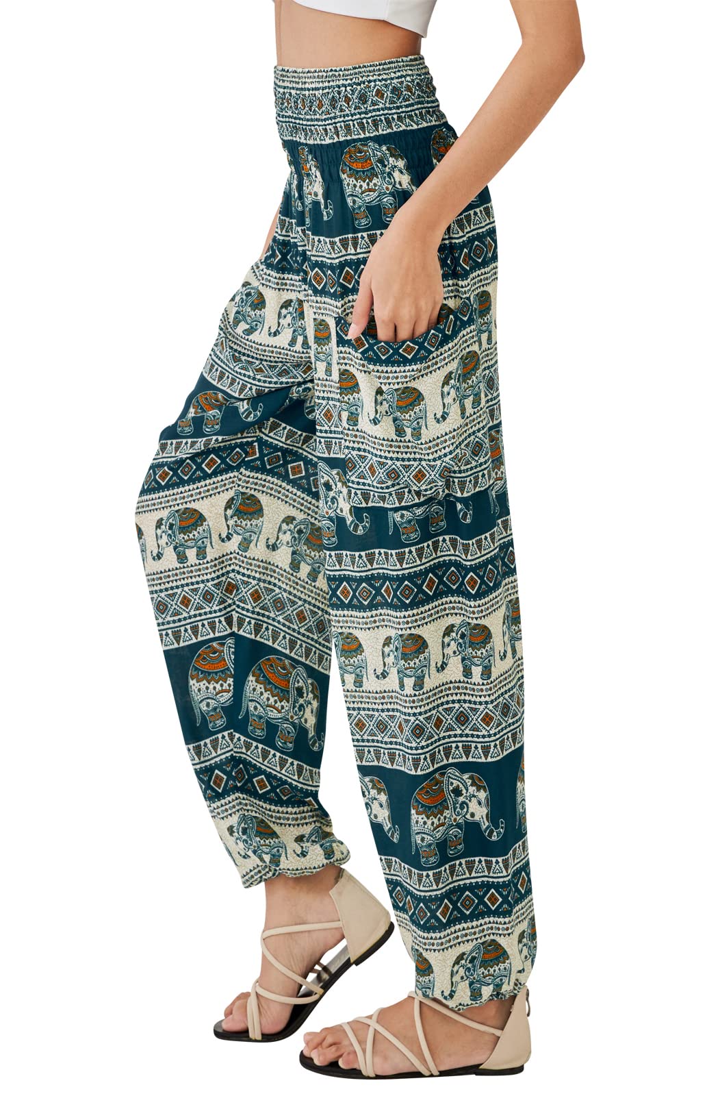 JOOP JOOP Bohemian Tapered Elephant Harem Loose Yoga Pants,Teal,S/M