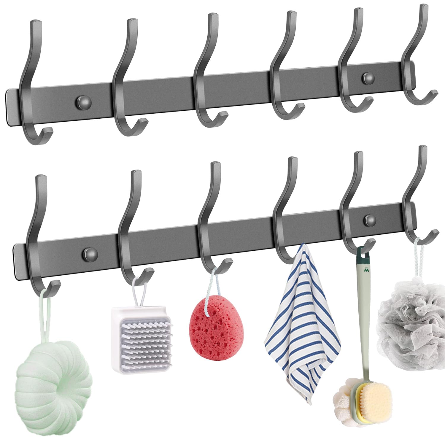 devesanter Coat Hook Wall Coat Hook Stainless Steel 2 Pieces with 6 Hooks Wall Coat Rack for Living Room, Hallway, Kitchen, Bedroom and Bathroom (Grey)