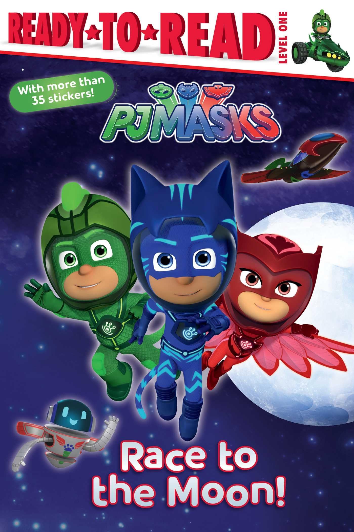 Race to the Moon!: Ready-to-Read Level 1 (PJ Masks) Paperback – Sticker Book, July 3, 2018