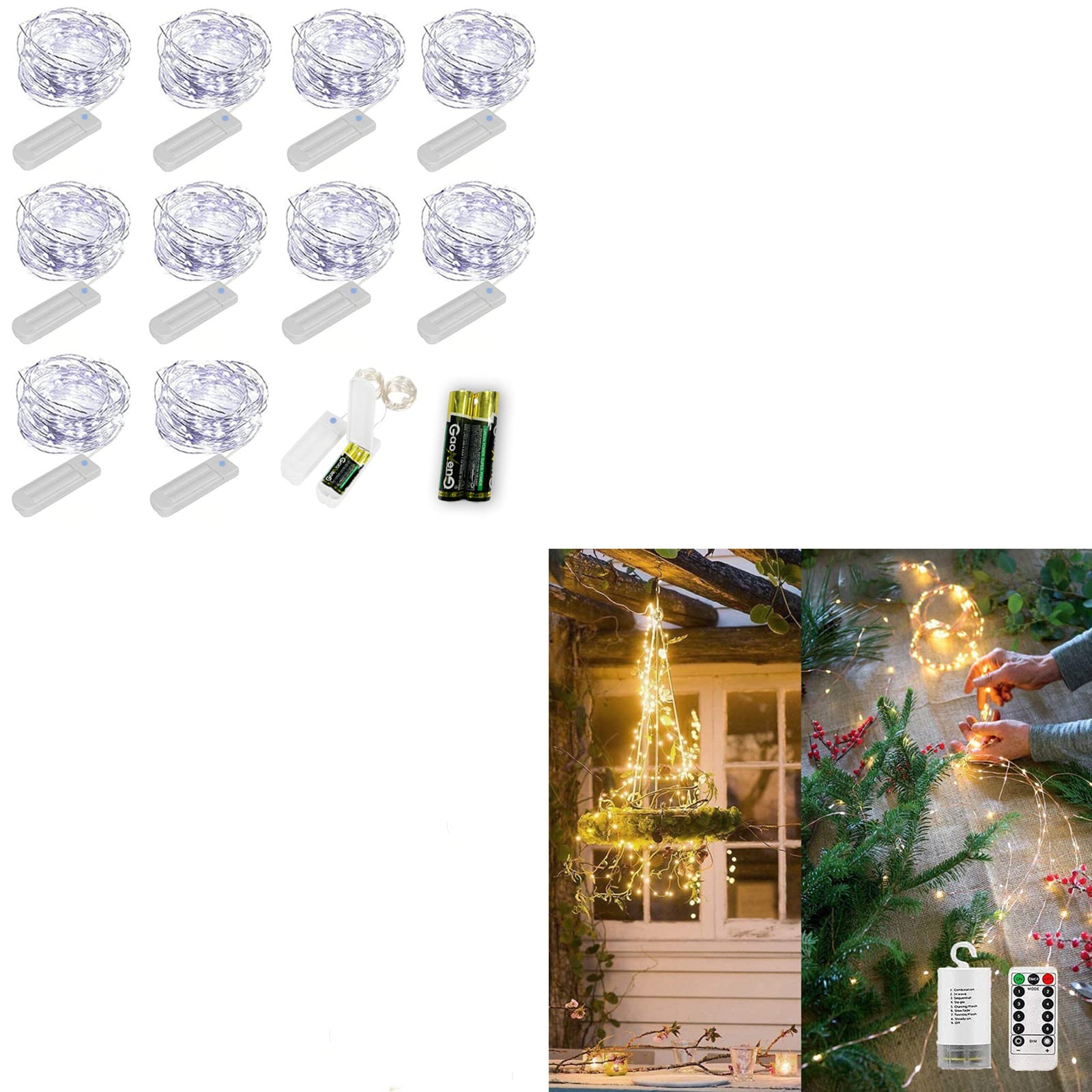 ZNYCYE10 Pack Fairy Lights Battery Operated Cool White + 1 Pack Waterfall Lights Battery Operated Warm White