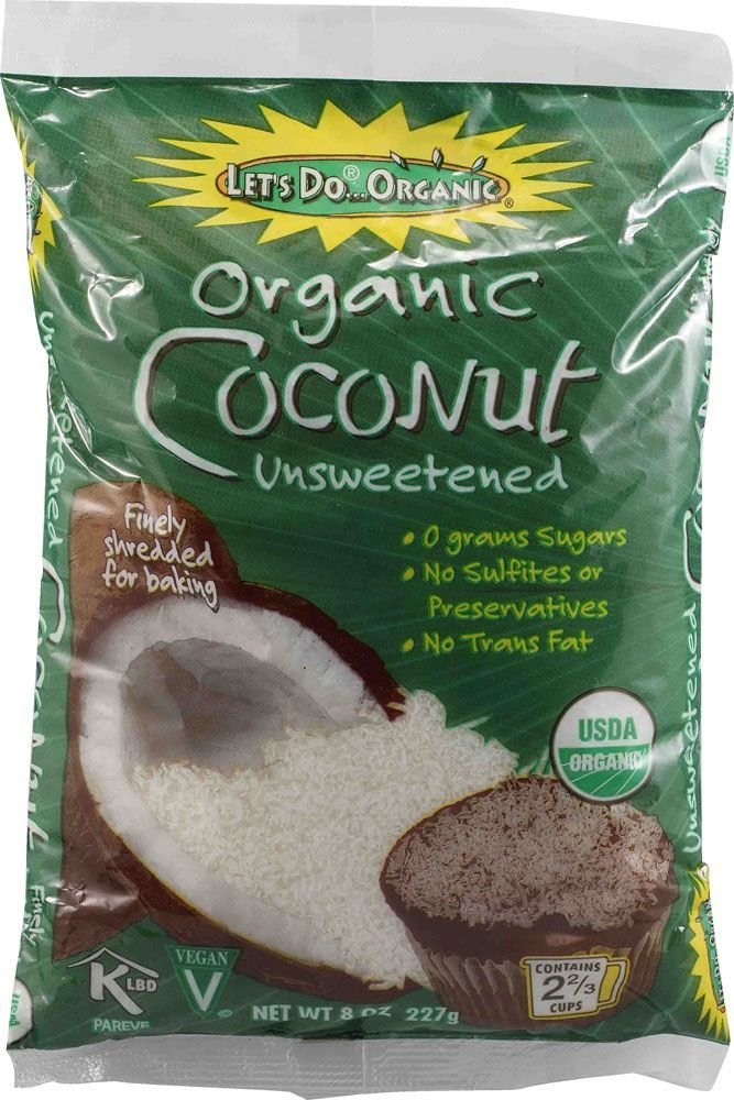 Let's Do Organic Unsweetened Coconut Shredded, Fine Shred, 8 oz (2 Pack)