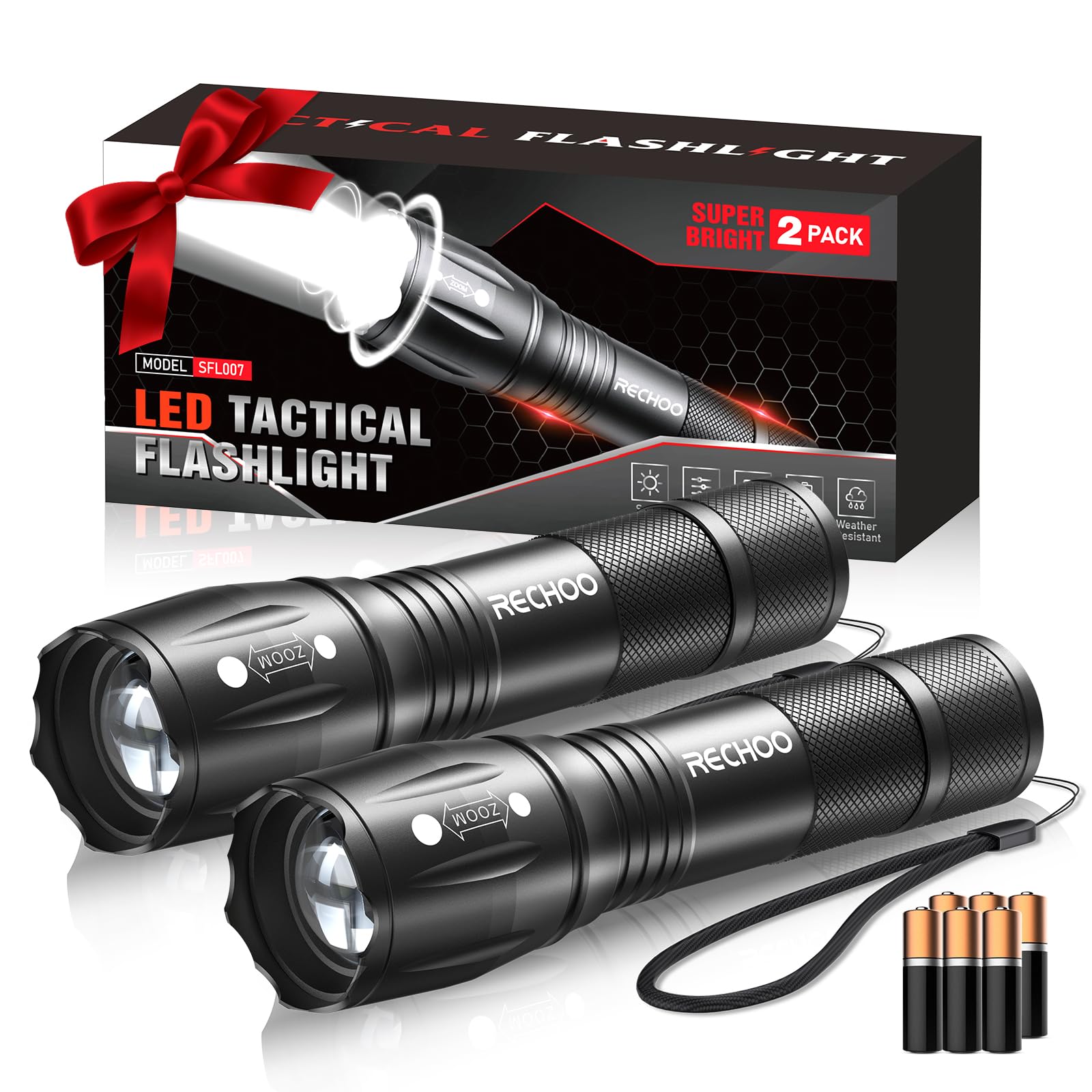 LED Flashlights High Lumens 2 Pack, Powerful Tactical Flashlight With 3 Modes, Pocket Small Flash Light, Waterproof Zoomable Flashlights for Home Emergencies, Camping Essentials (Battery Included)