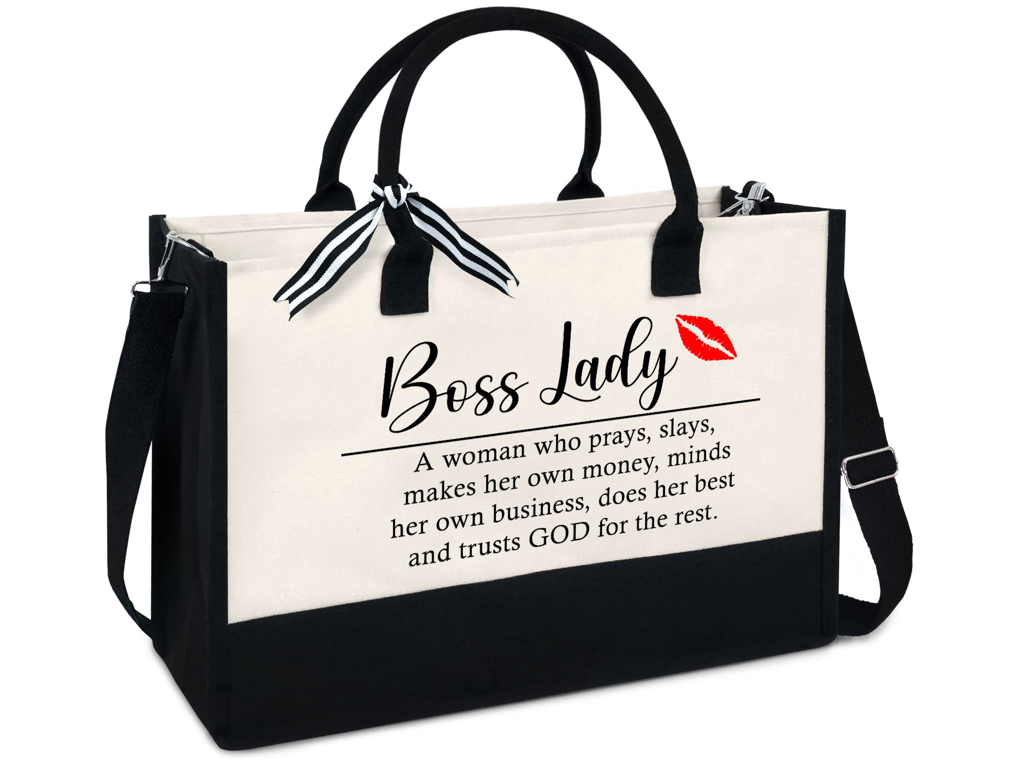 OASSIE Gift For Women, Mom, Teacher, Birthday Gifts For Boss Lady, Friend,Coworker 13oz Canvas Tote Bag With Zipper