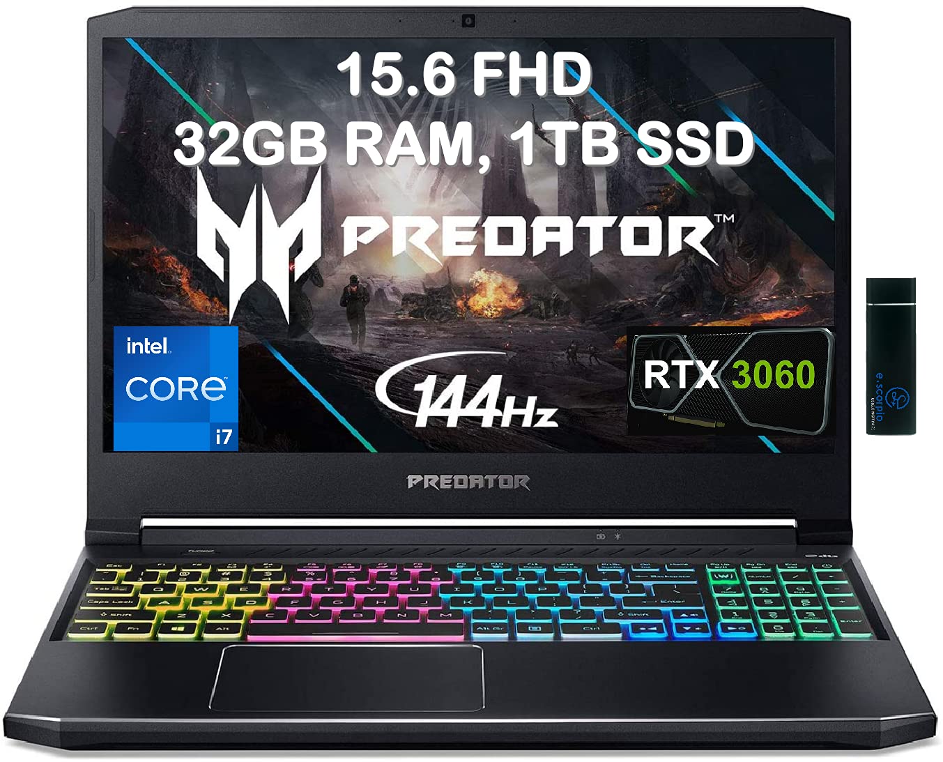 Acer 2021 Flagship Predator Helios 300 Gaming Laptop 15.6" FHD 144 Hz 3ms IPS Intel Octa-Core i7-11800H 32GB RAM 1TB SSD GeForce RTX 3060 6GB RGB Backlit Thunderbolt WiFi6 Win10 with ES 128GB USB