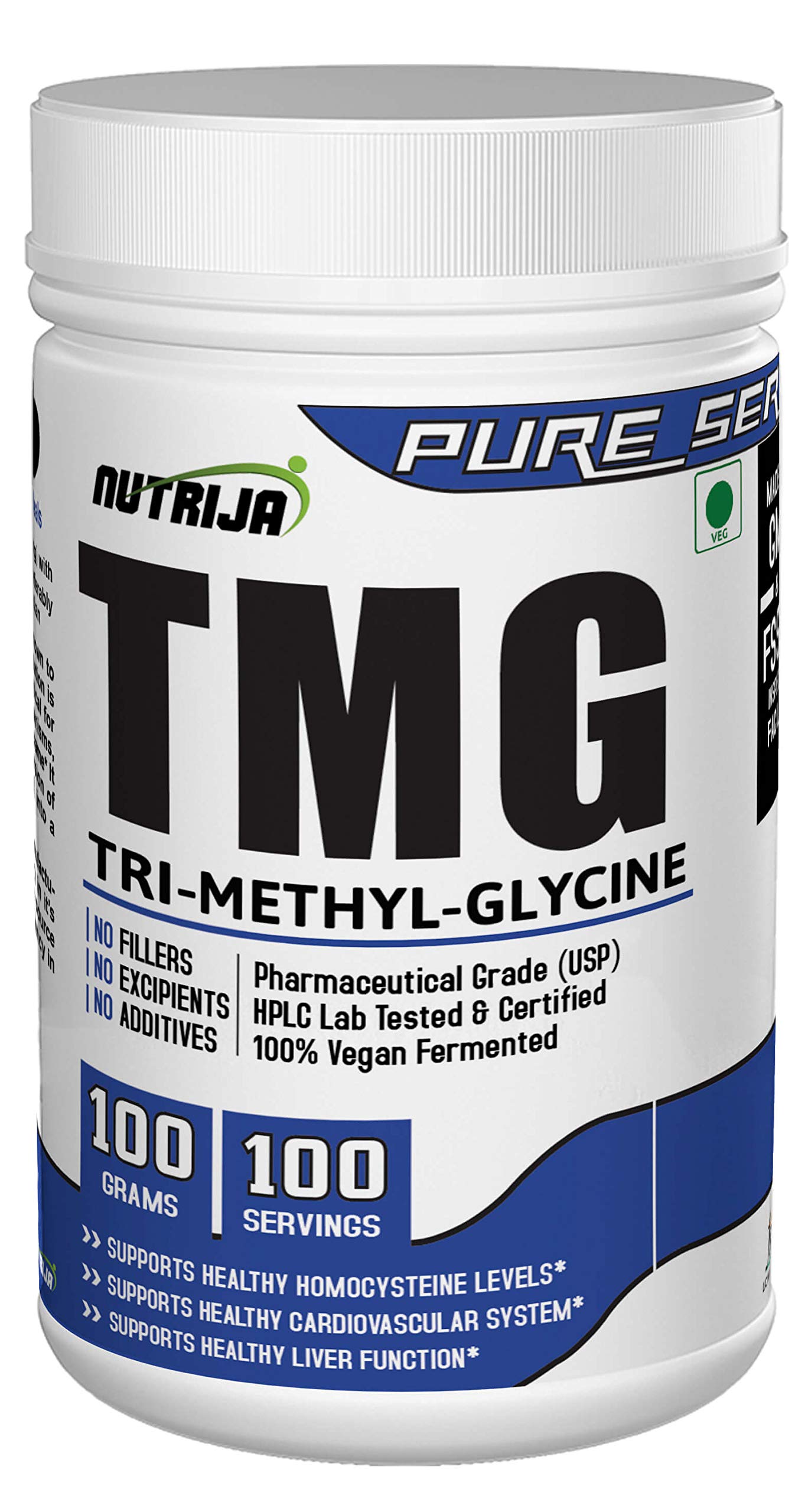 NutriJa-TRIMETHYLGLYCINE (TMG)(Betaine Anhydrous) (100 Grams)