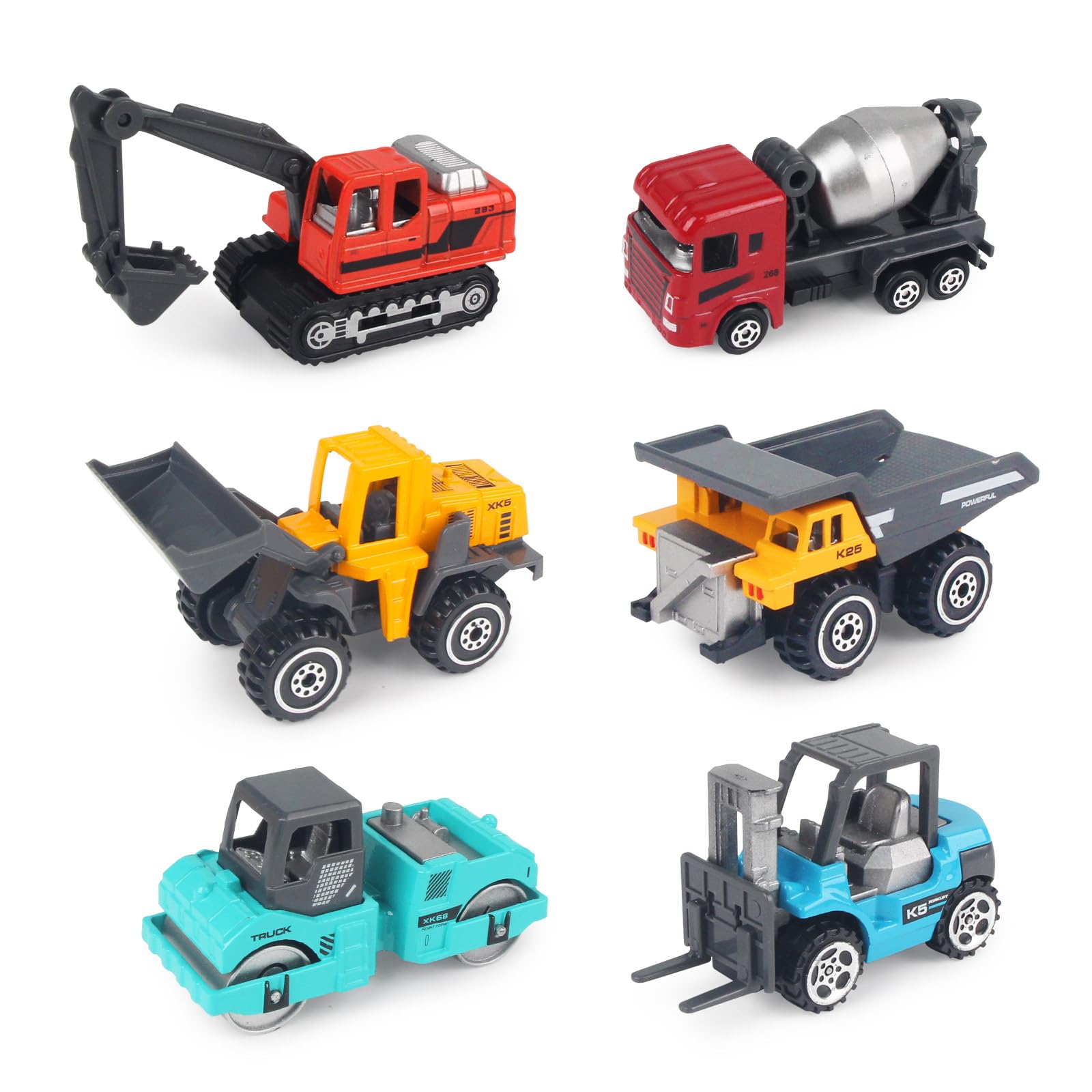 Joyfia Construction Vehicles Toys, 6 Mini Engineering Car Toys Set for Boys Girls Toddlers Birthday Christmas Gifts Age 3+, Kids Bulldozer Excavator Forklift Toys Cake Decorations Party Favors