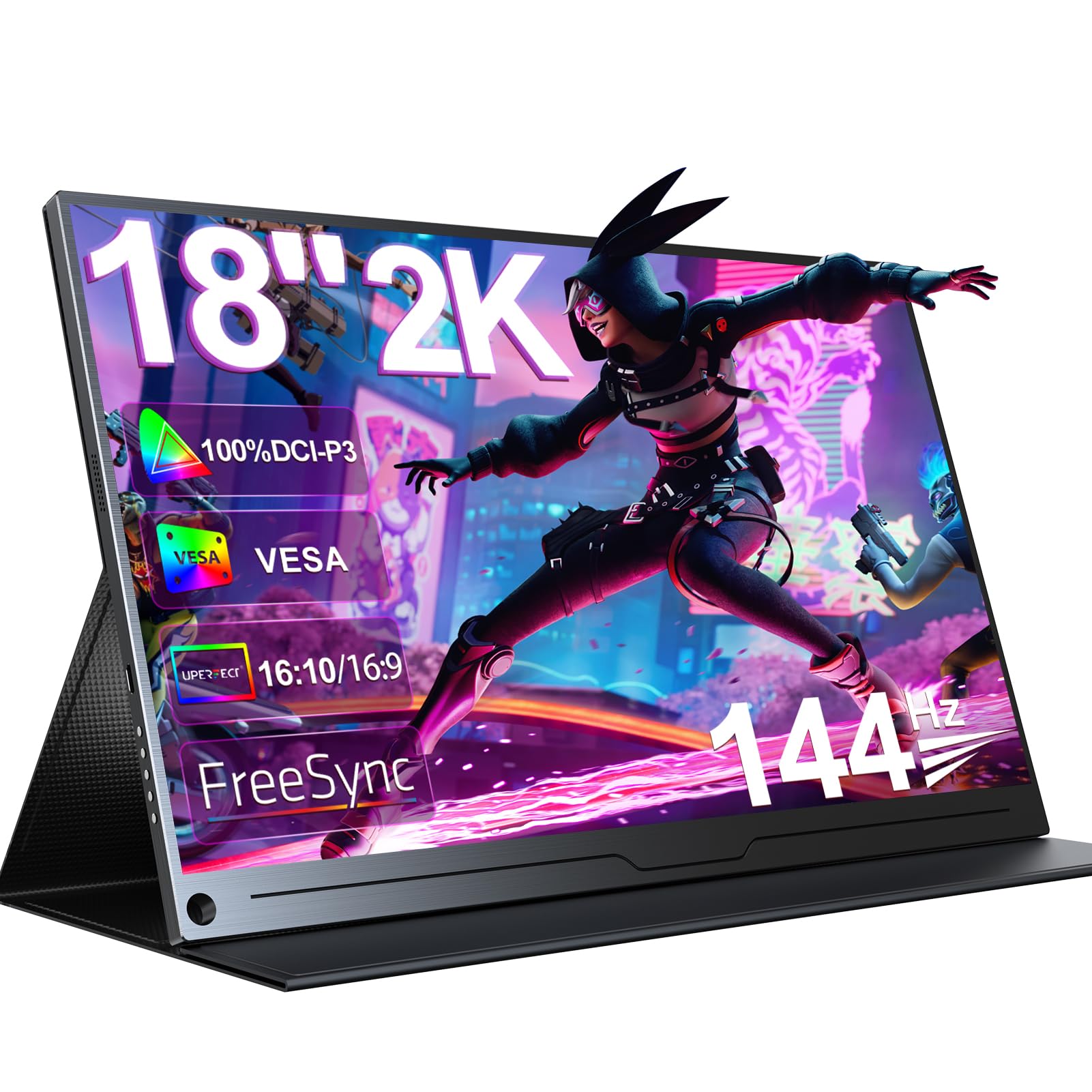 UPERFECTGaming Monitor 144Hz 18 Inch Portable Monitor 2K 2560x1600 with Freesync/HDR/100% sRGB, Matte Monitor with IPS /16:10 /300Nit Mini HDMI/Type-C, Extend Monitor for PC/Laptop/PS/Xbox/Phone