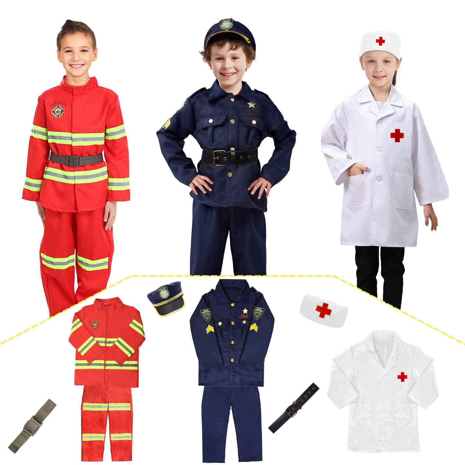 Kids Role Play Dress Up Clothes for 3-6 Years Old Play, 3 in 1 Role Play Set Boys Dress Up, Police Officer/Firefighter/Doctor Costume for Kids Boys Pretend Play