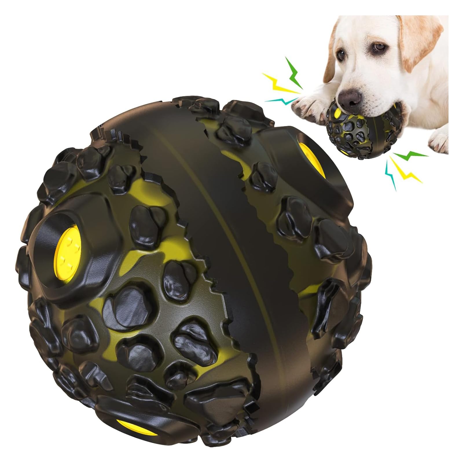 Aputue Interactive Dog Toy Ball, Durable Interactive Fetch Dog Ball, Safe and Non-Toxic Elastic Rubber Pet Chew Toys with Fun Squeaky Giggle Sound, Dog Chew Toy for Small Medium Large Dogs (Yellow)