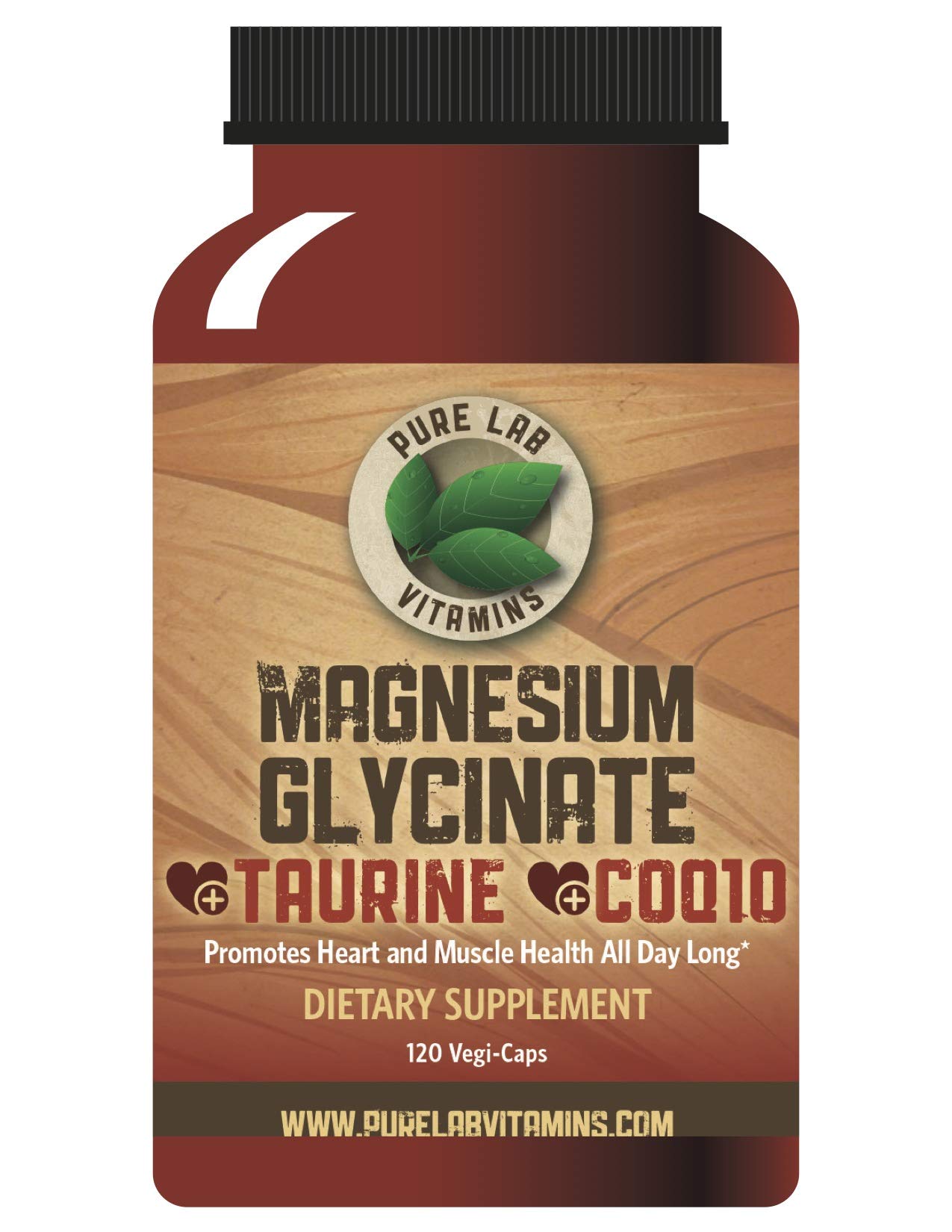 Magnesium Glycinate + Taurine + CoQ10 120 Vegi-Caps by Pure Lab Vitamins Made in Canada