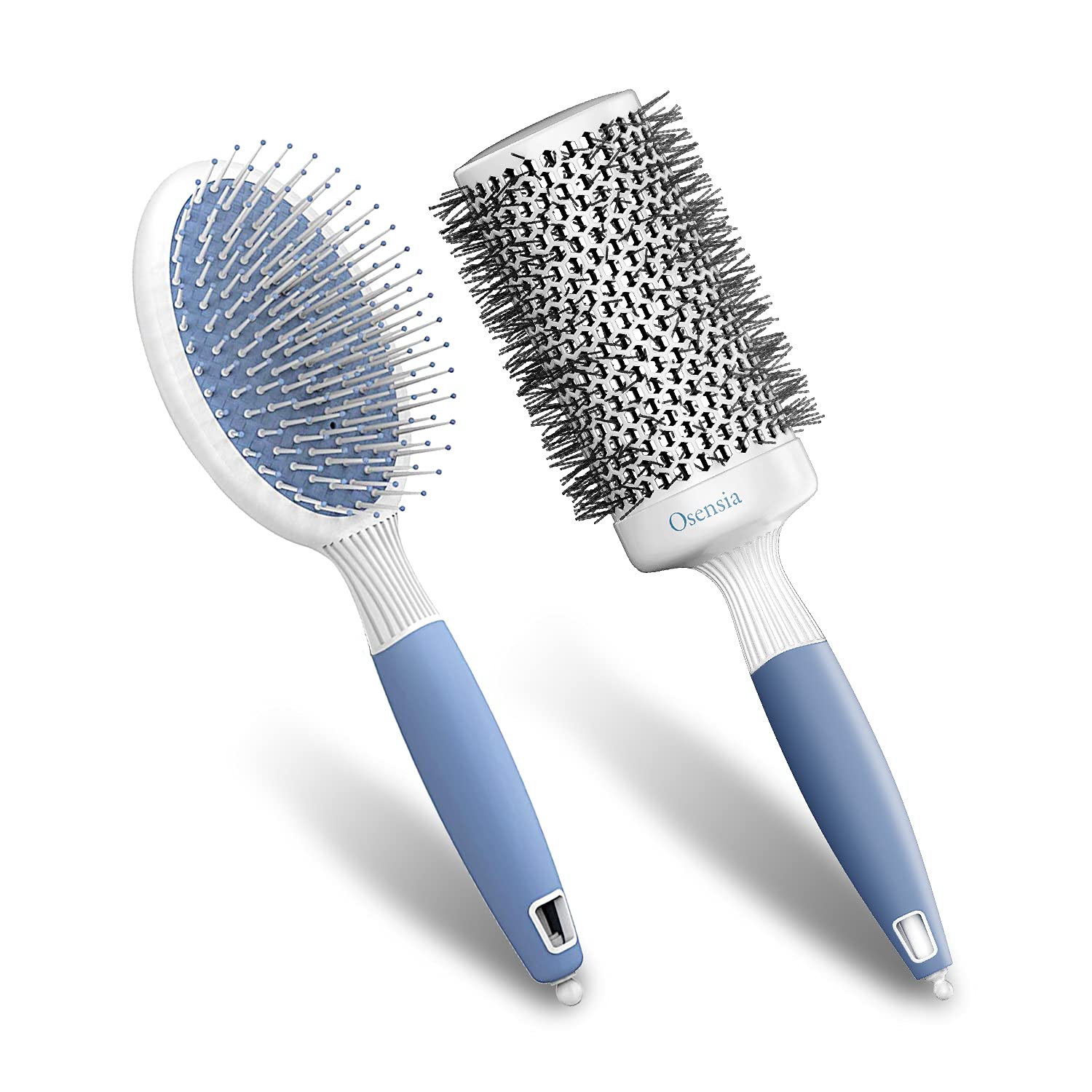 Hair Brush Set - Professional Round Brush and Oval Paddle Brush for Blow Drying - Hair Paddle Brush for Thick Hair - Ionic Brush for Frizzy Hair - Lightweight Hair Brush (2 inch)