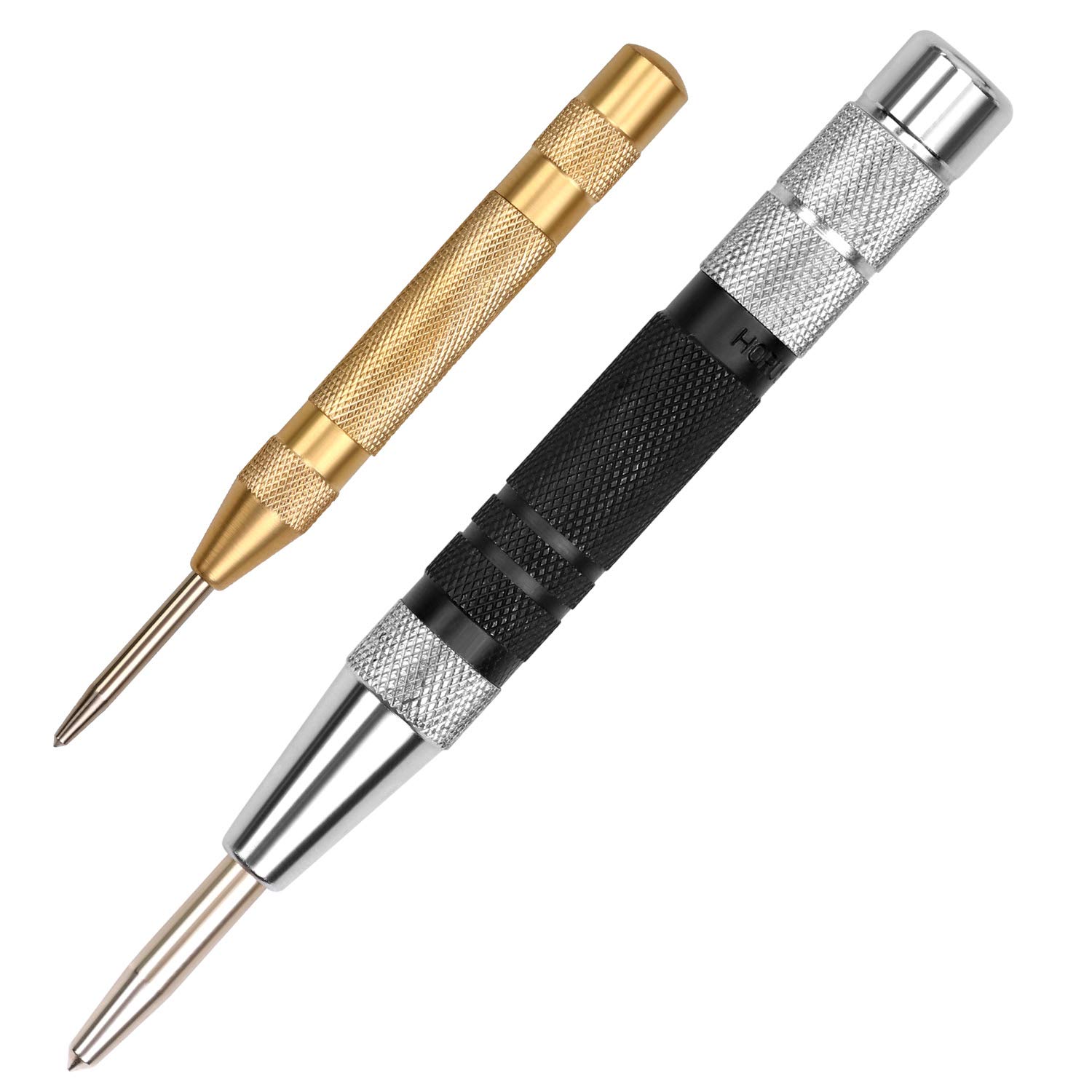 HORUSDY Super Strong Automatic Centre Punch (Black) and General Automatic Center Punch （Yellow）, Adjustable Spring Loaded Metal Drill Tool 2pcs