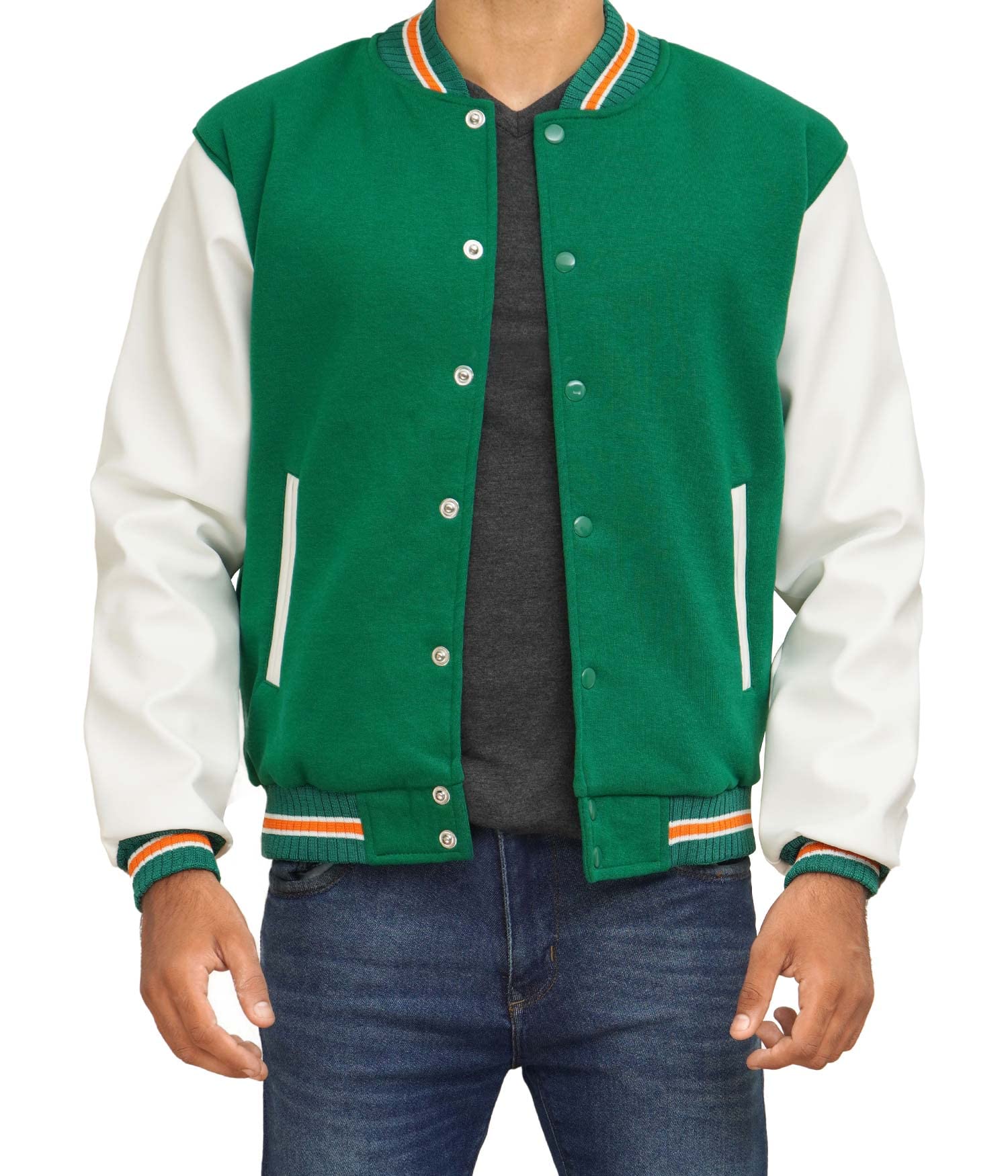 Decrum Mens Varsity Jackets With PU Leather Sleeves - High School Trendy Baseball Letterman Jacket For Men