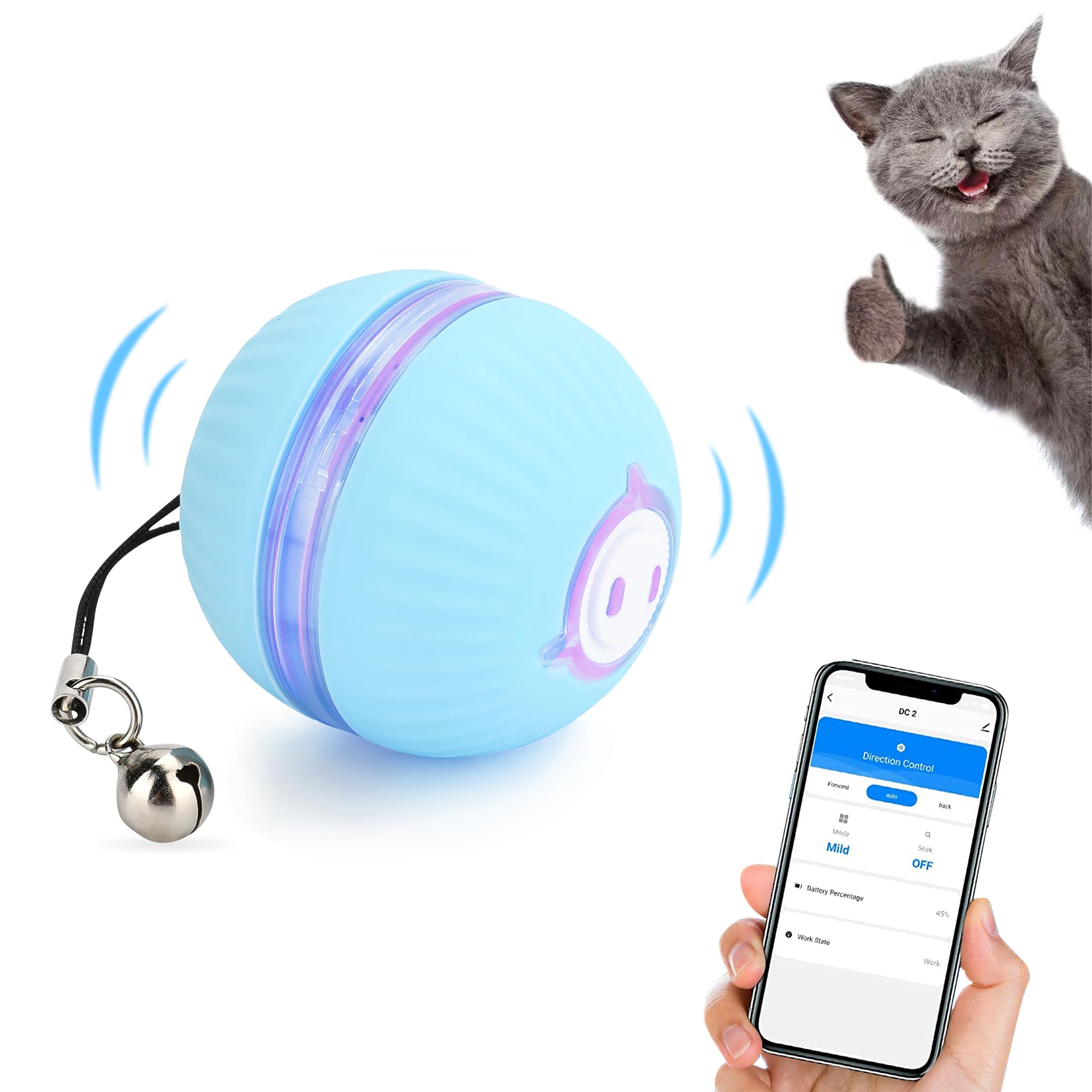 Interactive Smart Cat Toys, App Control, Motion Activated Rolling Ball Toys for Kitty/Cats, Cat Toys for Indoor Cats to Keep Fit and Active, USB Rechargeable