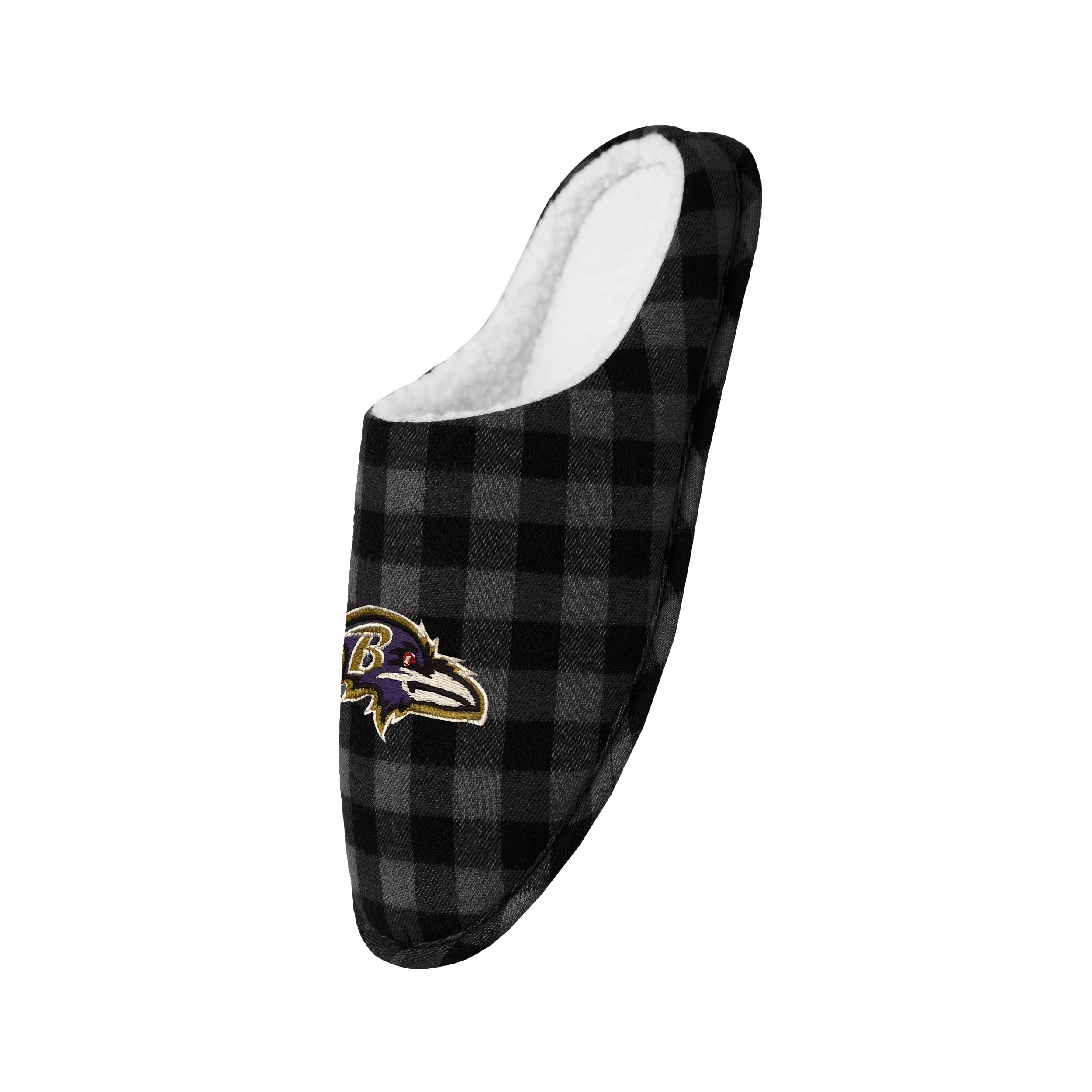 FOCO Men's NFL Sherpa Lined Buffalo Check Memory Foam Slippers