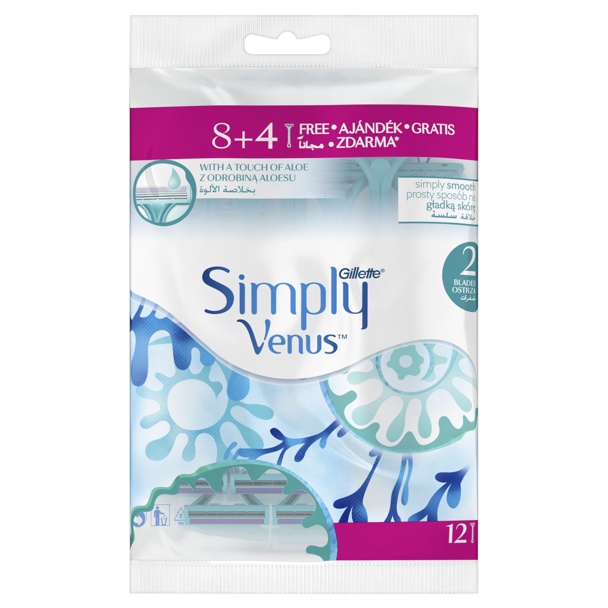 Gillette Simply Venus 2 Disposable Razor 8+4 Count