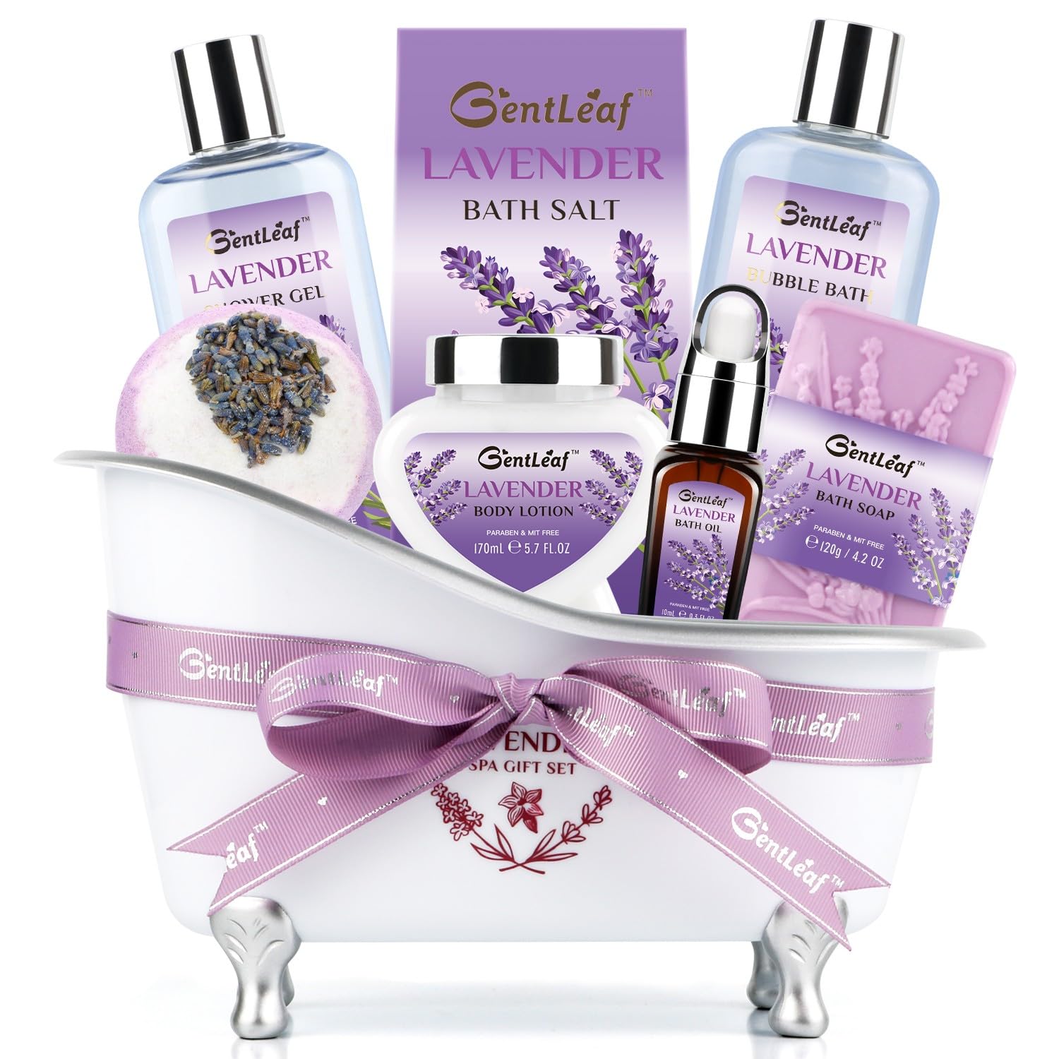 Spa Gift Baskets, Bath & Body Gift Set, Lavender Spa Baskets for Women, Includes Shower Gel, Bubble Bath, Bath Bomb, Bath Oil 8 Pcs, Gift Basket for Christmas