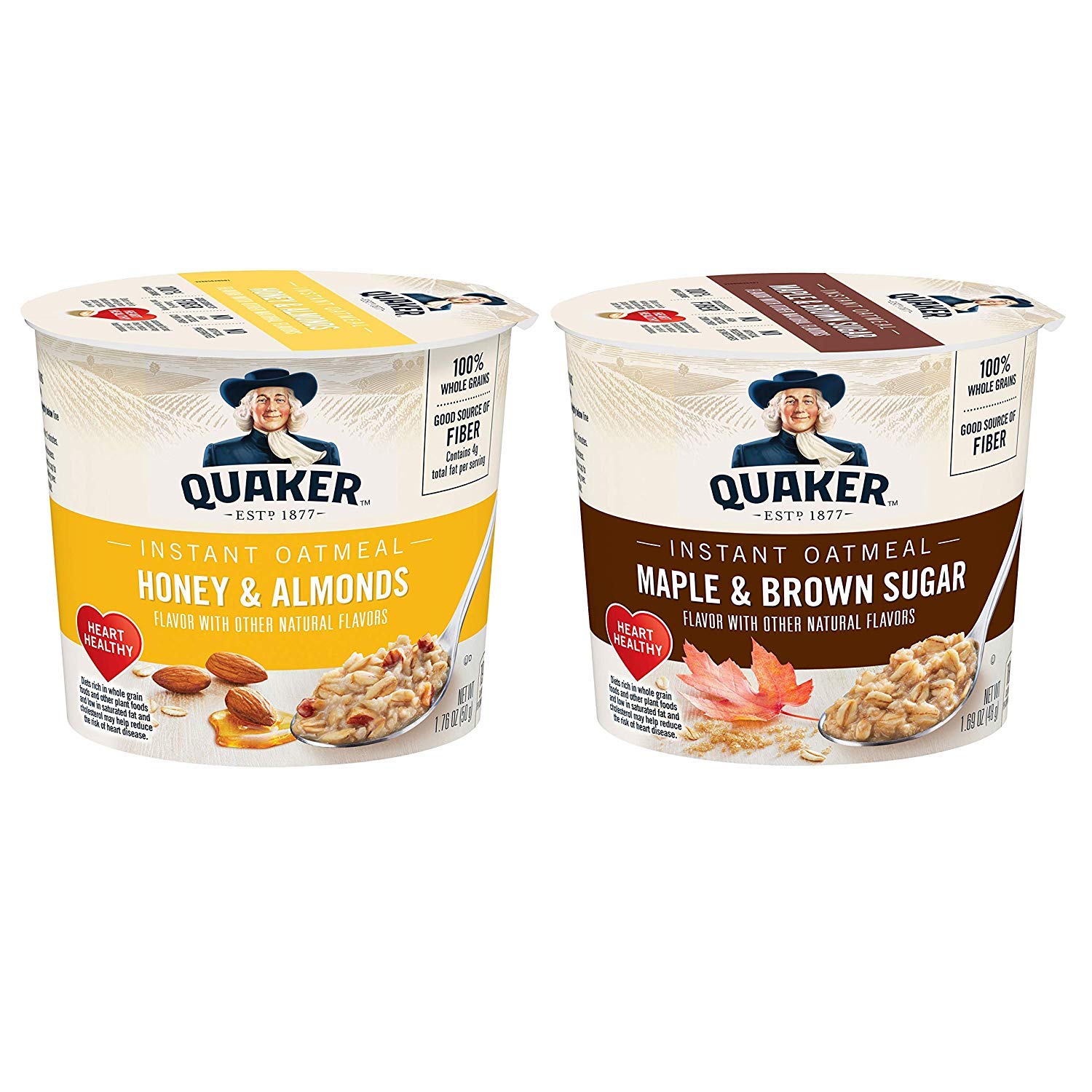 Quaker Instant Oatmeal Express Cups, Maple & Brown Sugar and Honey & Almond Variety Pack, 12 Count (Pack of 1)