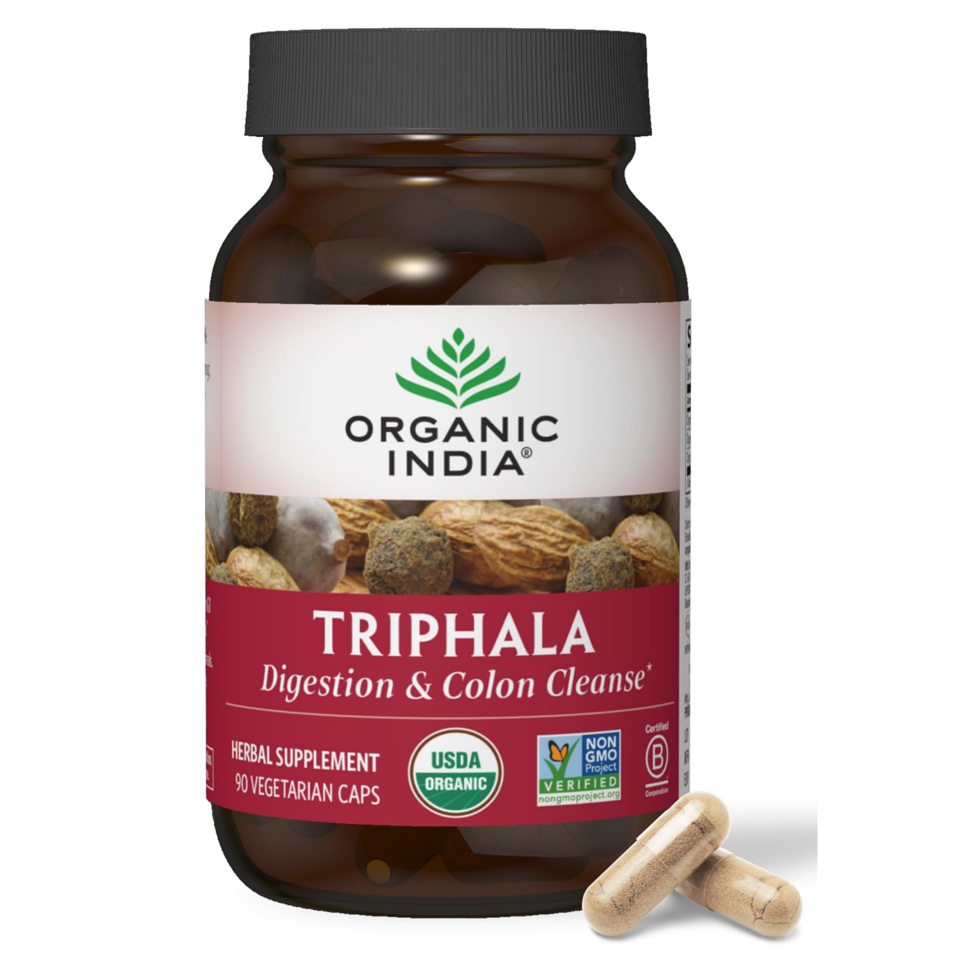 ORGANIC INDIATriphala Capsules Organic - Herbal Supplement with Amla, Bibhitaki, Haritaki, Digestion & Colon Support, Immune System Support, Adaptogen, Vegan, USDA Certified Organic - 90 Capsules