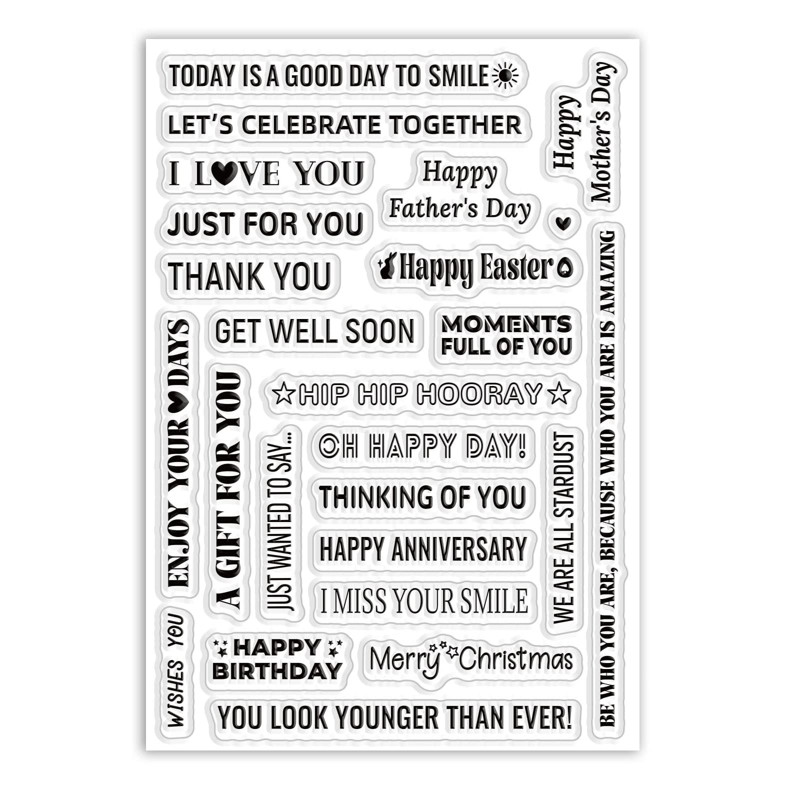 ORIGACH Sentiments Words Clear Stamps Silicone Transparent Stamps for Card Making Decoration and DIY Scrapbooking