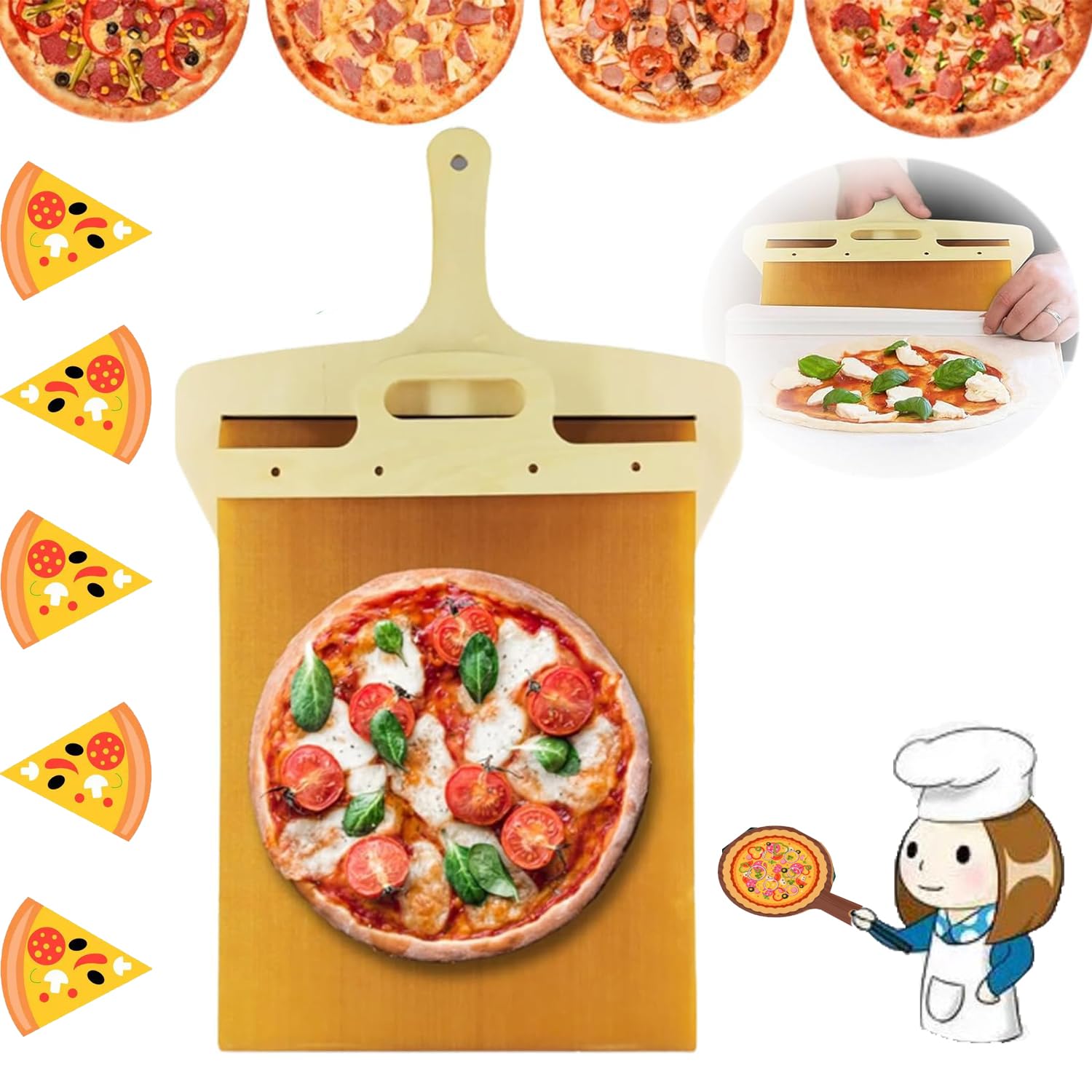 baodaotiehe Effesto Sliding Pizza Peel,Non Stick Pizza Peel,Pizza Spatula Paddle Wood,Pala per Pizza Scorrevole Effesto,The Pizza Peel That Transfers Pizza Perfectly 11.8''x19.6''