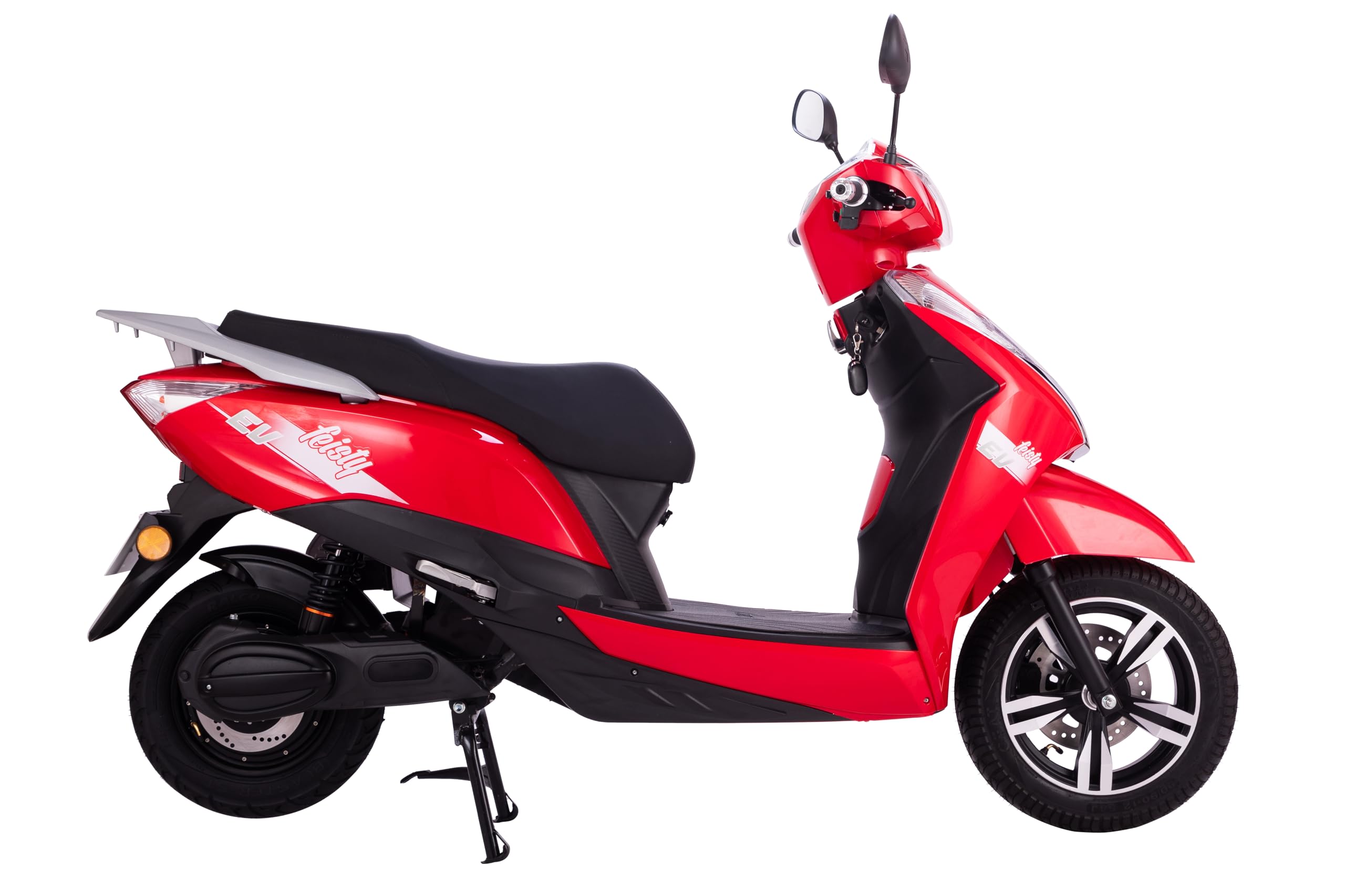 AMO Electric Scooter Feisty EV Lead Acid Two Wheeler 70Km-80Km Non-RTO in Red with Portable Charger Ex-Showroom