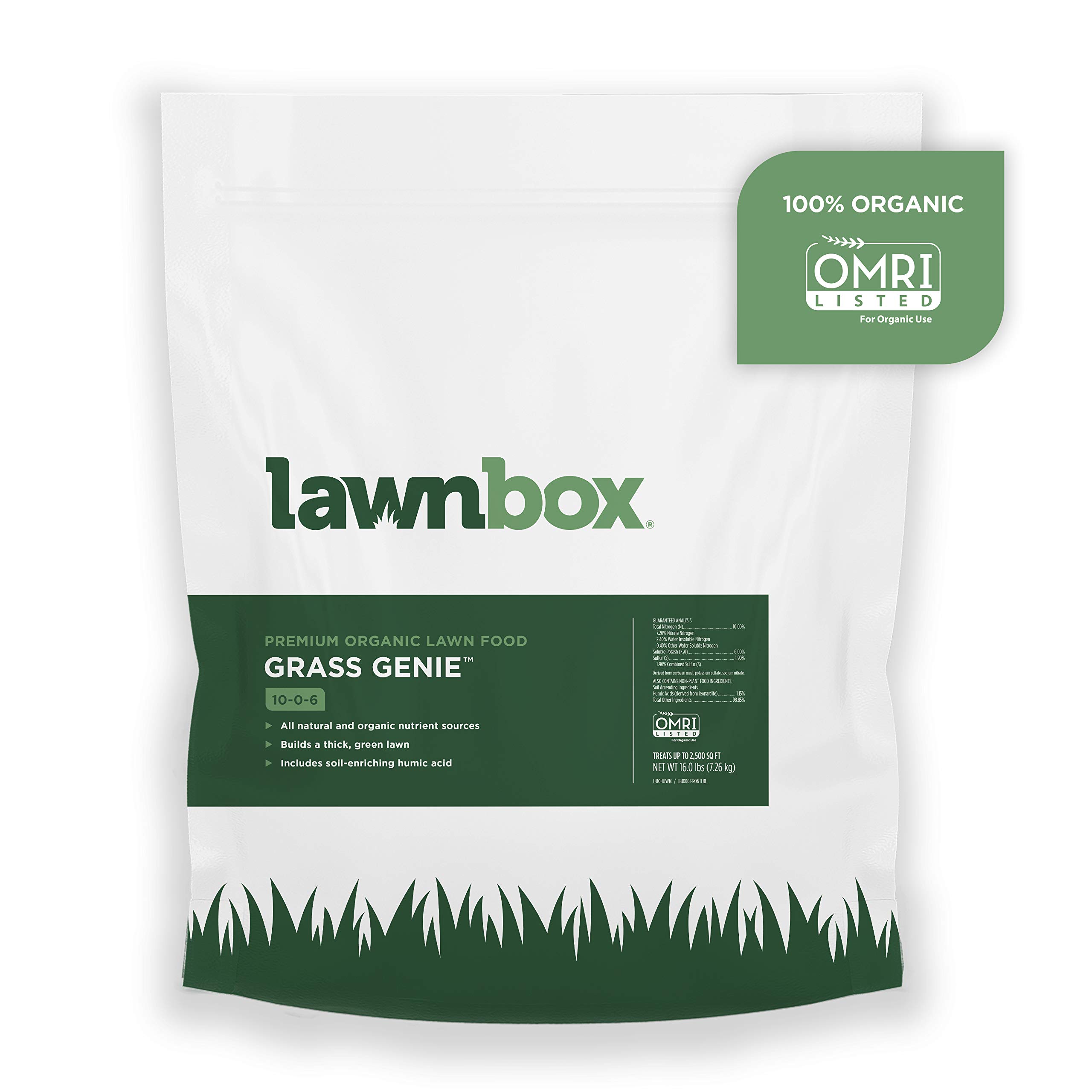 Grass Genie 10-0-6 100% Organic Spring Grass Fertilizer 16 lb Bag Covers 2,500 sq ft