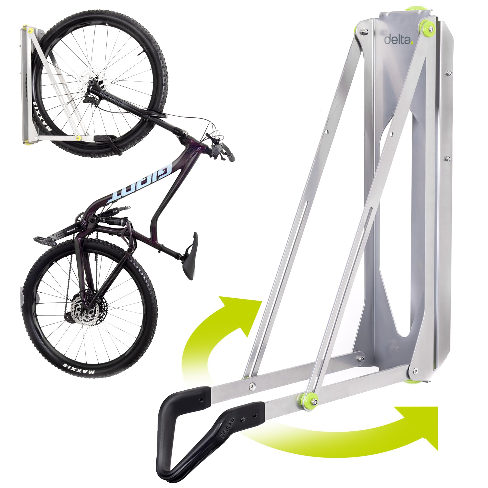 Pivot Bike Storage Rack by Delta Cycle - Bike Rack Garage Wall Mount Swivels to Save Space - No Lifting Required Vertical Bike Rack - Indoor Bike Storage Wall Hanger Holds Up to 100 lbs