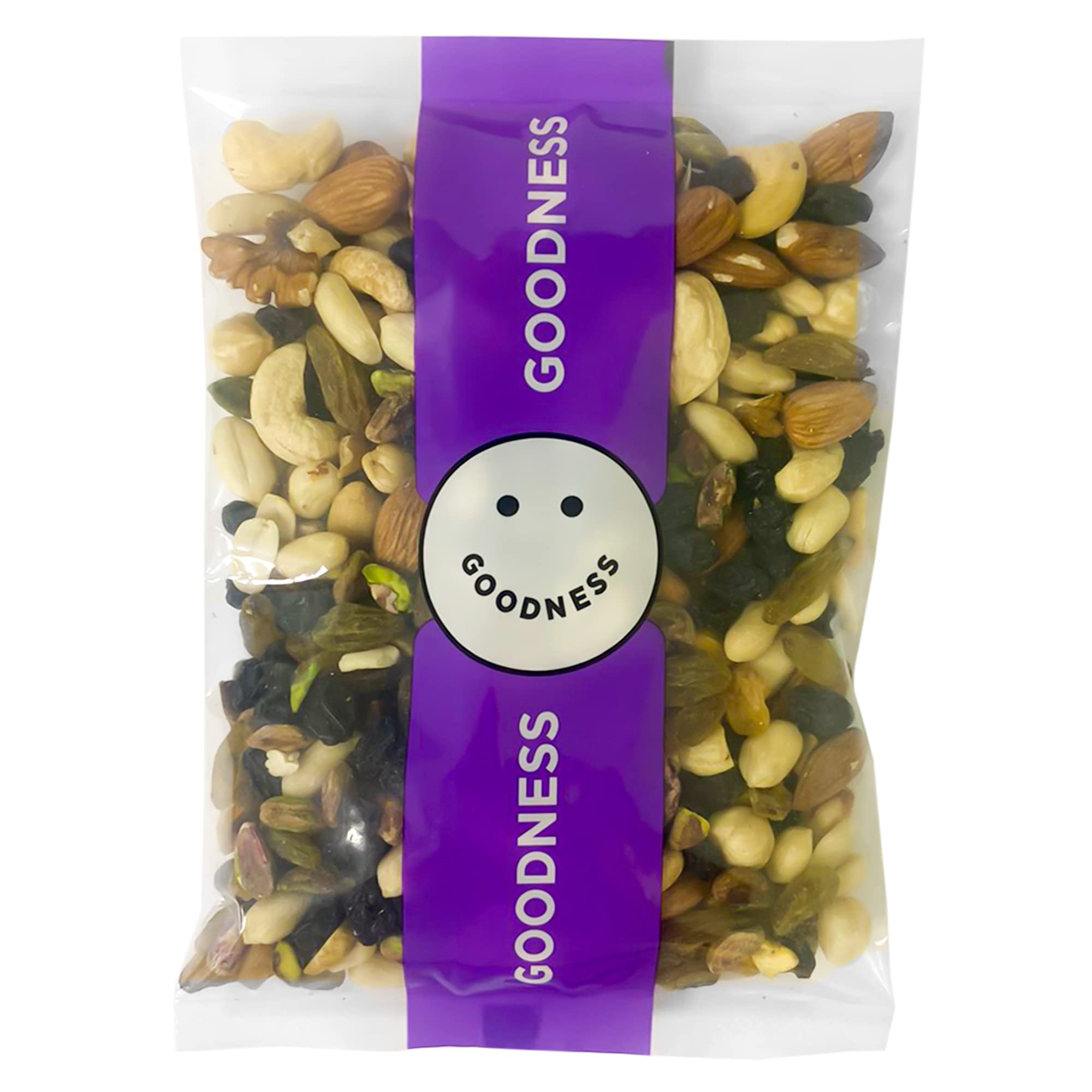 Goodness Mixed Nuts and Dried Fruits - Raisins, Almonds, Walnuts , Peanuts Kernel , Cashew Nuts & Pistachio Kernel, Hazelnuts Kernel 500 Gm - nuts mix + dried fruits