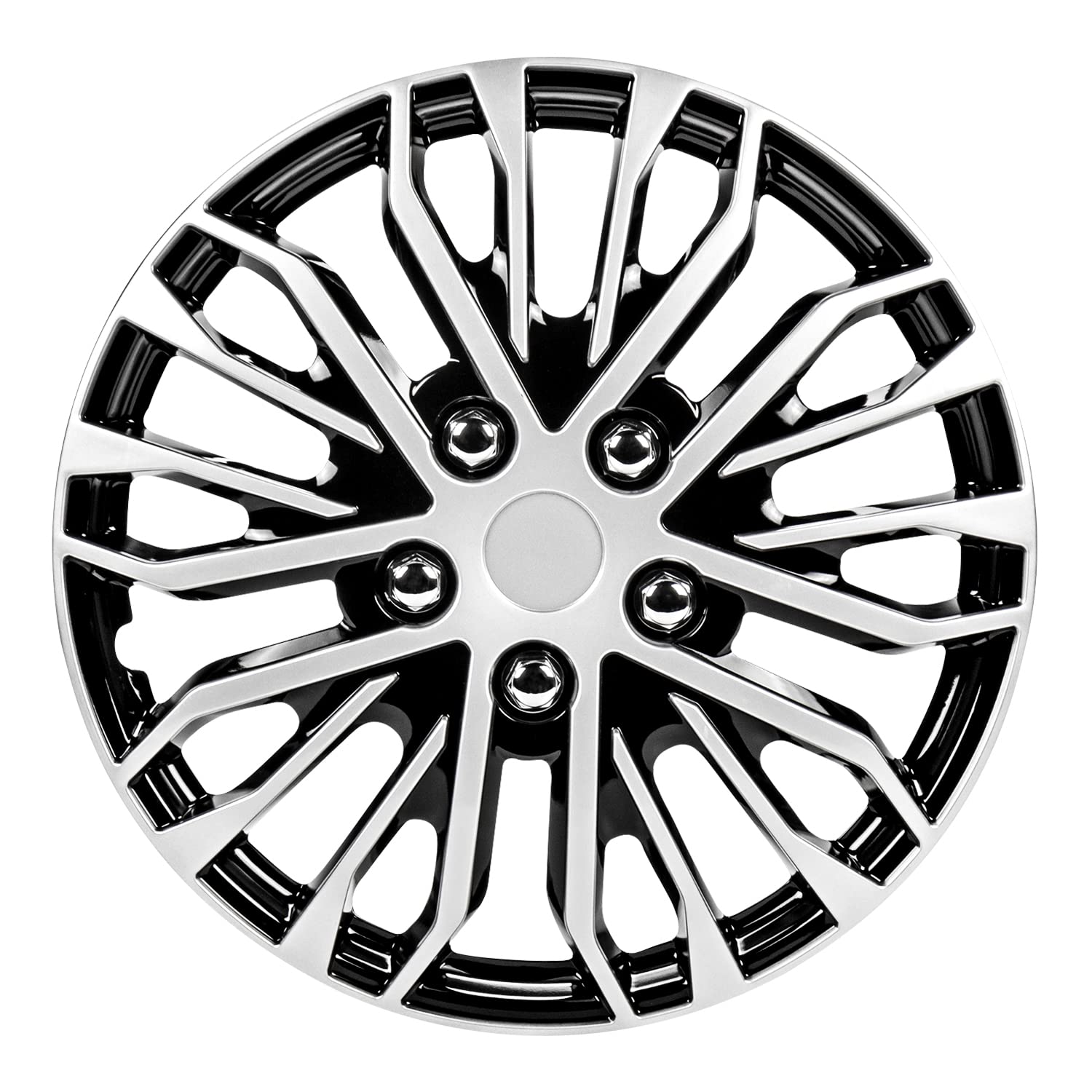 Pilot Automotive WH141-14S-B 14 Inch Apex Black & Silver Universal Hubcap Wheel Covers for Cars - Set of 4 Fits Most