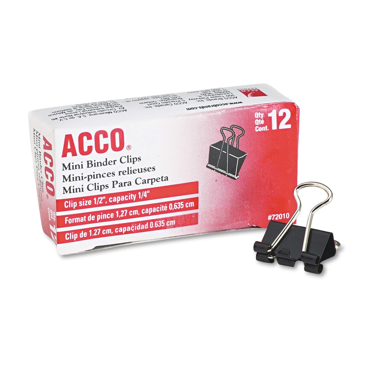 ACCO 72010 Binder Clips, Mini, 1/2-Inch W, 1/4-Inch Capacity, 12/DZ, BKSR Set of 2