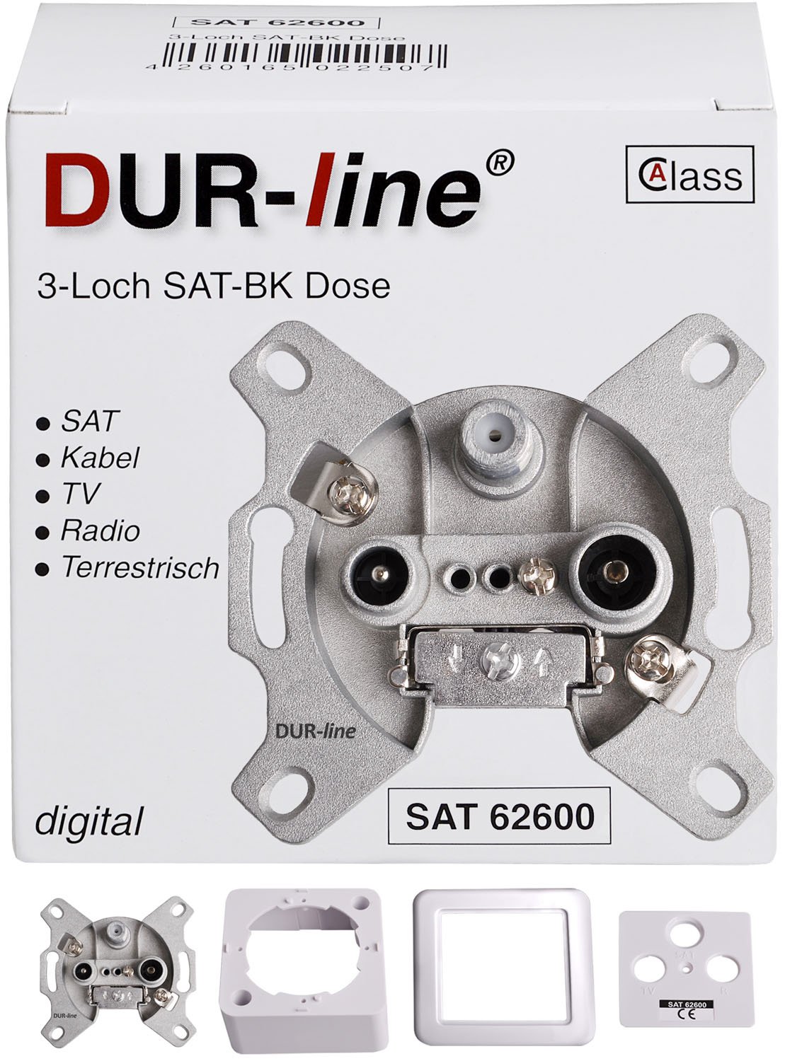 DUR-line Antenna Socket 3-Hole Satellite Cable TV DVB-T Radio Unicable Suitable for Surface-Mounted and Flush-Mounted (End Socket, Digital Suitable)