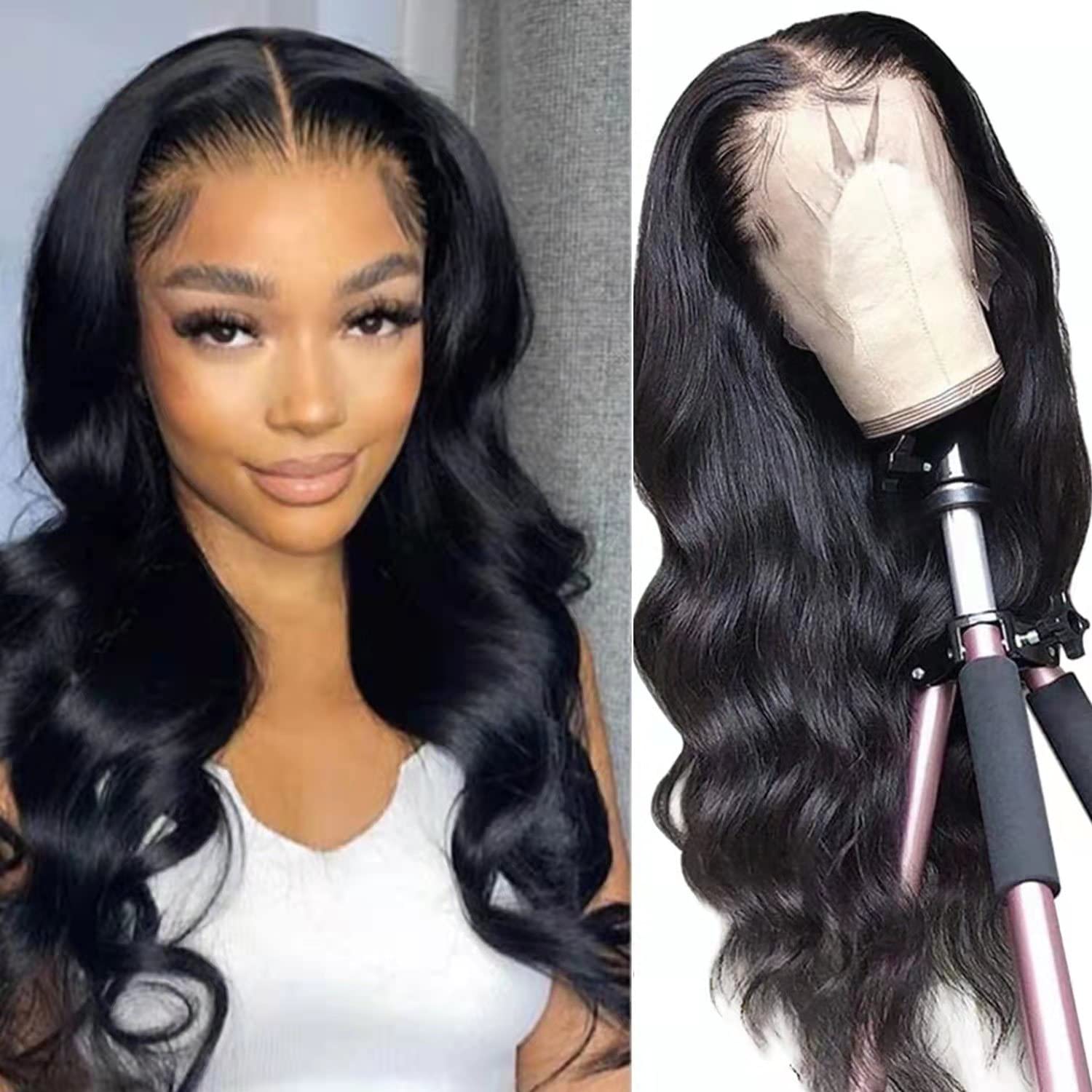 Lace Front Wigs Pre Plucked Body Wave 13x4 HD Transparent Lace Frontal Wigs 150% Denisty Glueless Wigs Natural Color (20 Inch)