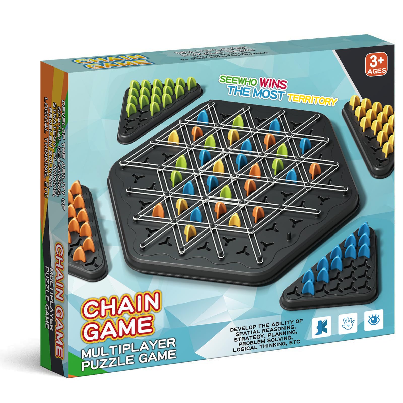 Chain Triangle Chess Game, Geometric Chess Game, Board Games for Family Night, Family Games for Kids and Adults, 2 to 4 Players