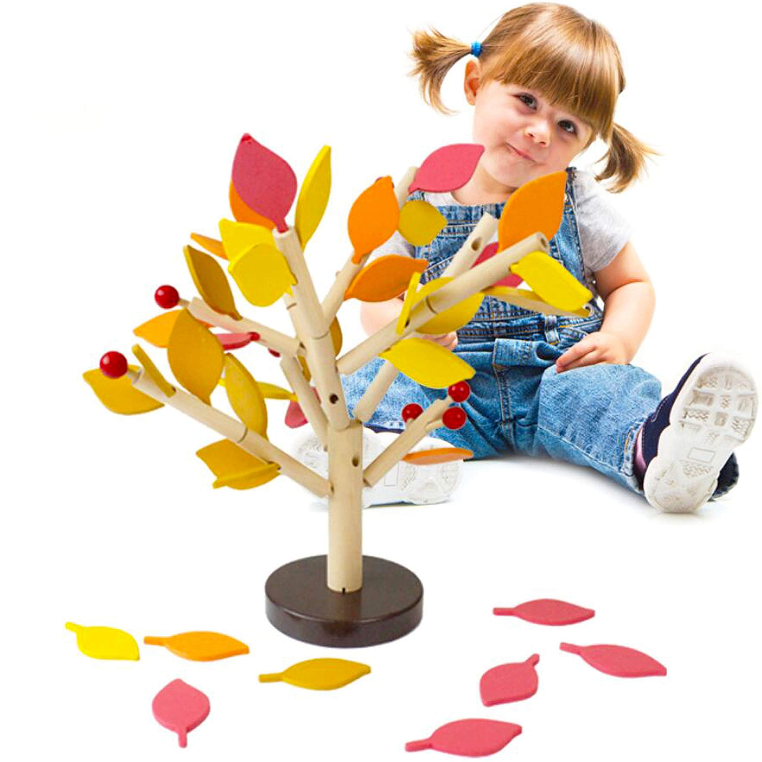 Early Childhood Education Building Blocks Wooden Assembling Tree Combination Boys and Girls DIY Disassembly Combination Puzzles Educational Toys Home Office Decoration(Yellow)-3 Yrs+