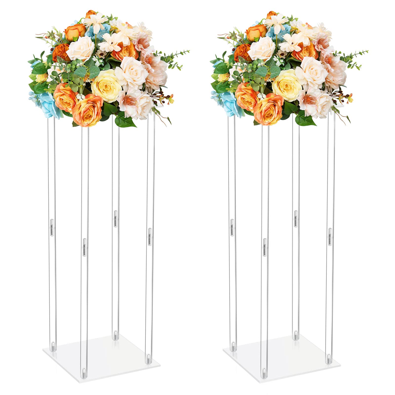 Acrylic Wedding Centerpieces Vases, 2 PCs 23.6in Tall Clear Flower Vase Flower Holder for Wedding Decorations Party Tables Decorations, Rectangular Flower Display Rack (2 x M)