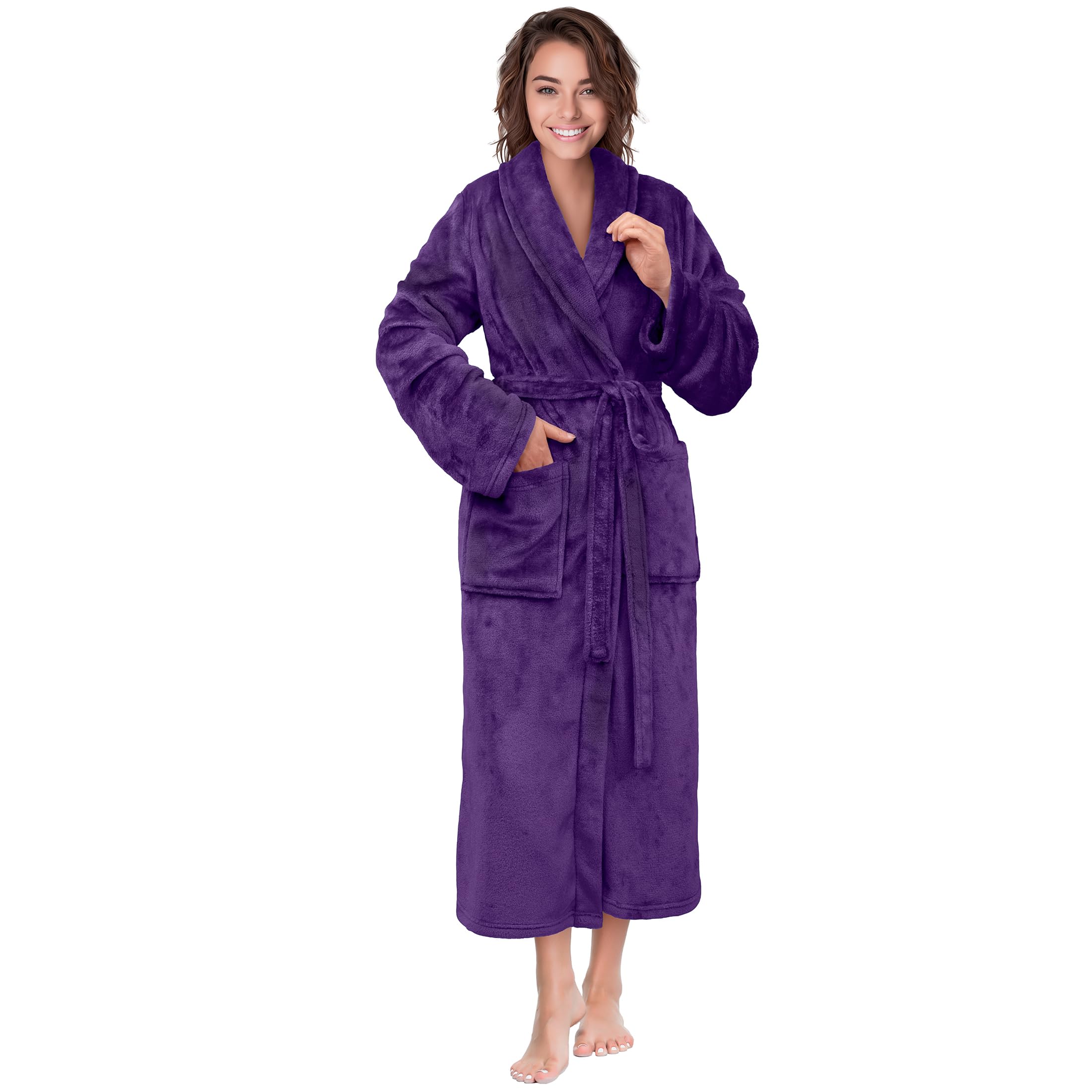 PAVILIAWomen Robe Fleece Plush Soft, Fluffy Fuzzy Cozy Warm Lightweight Bathrobe, Shower Spa House Long Robe for Women