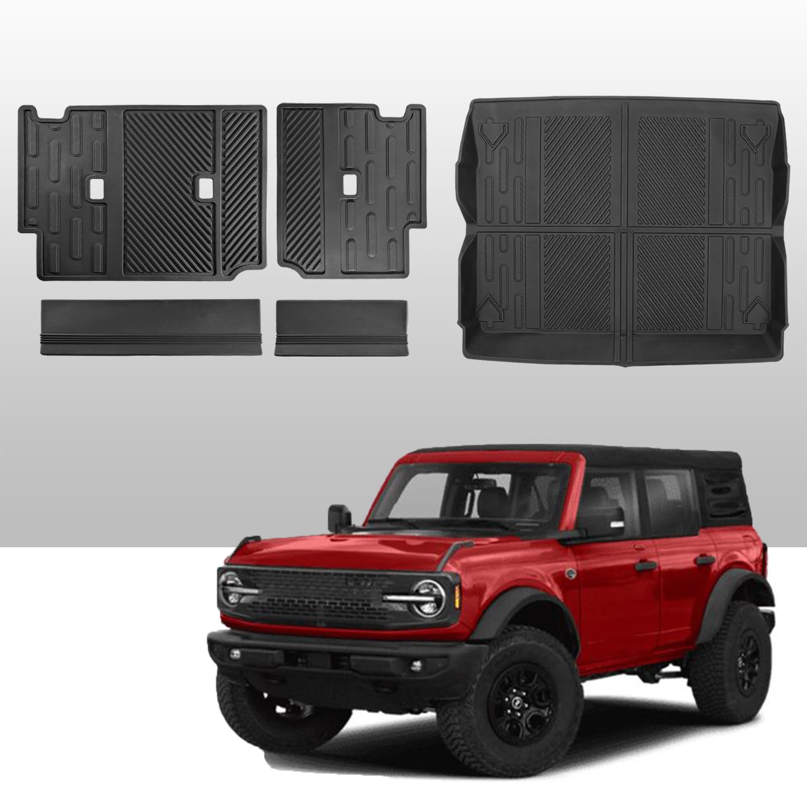 Mabett Seat Back Cover and Cargo Liner for Ford Bronco 4 Door Accessories, All-Weather Backrest Protector Trunk Mat Fit Bronco 2021-2024