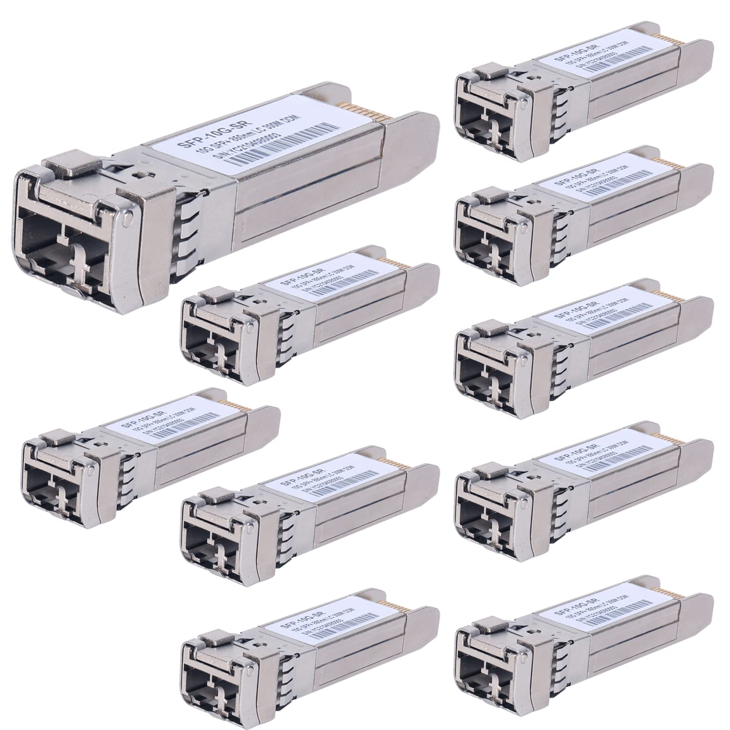 10Pack 10GBase-SR SFP+ Transceiver, SFP Multi-mode LC Module, 10G 850nm MMF up to 300 Meters, Compatible with Cisco SFP-10G-SR,Meraki MA-SFP-10GB-SR,Ubiquiti UF-MM-10G,Mikrotik,Netgear,D-Link and More