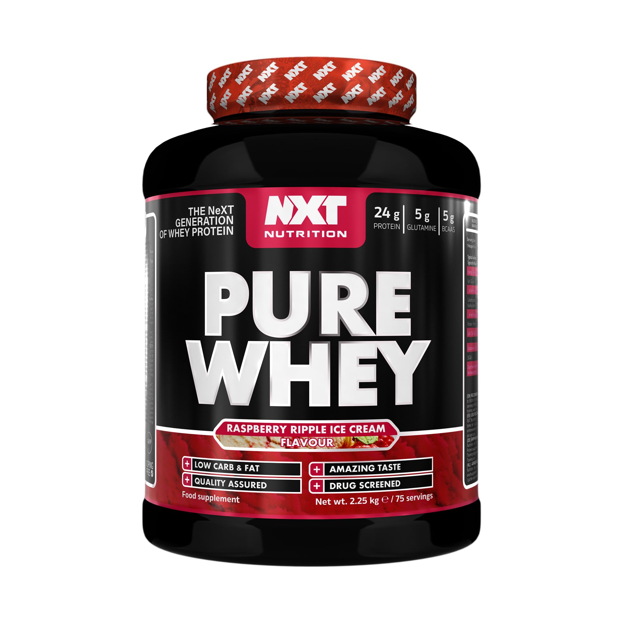 NXT Nutrition Pure Whey 2.25kg | Whey Protein | Muscle Growth and Recovery | 75 Servings | All Flavours | (Raspberry Ripple)