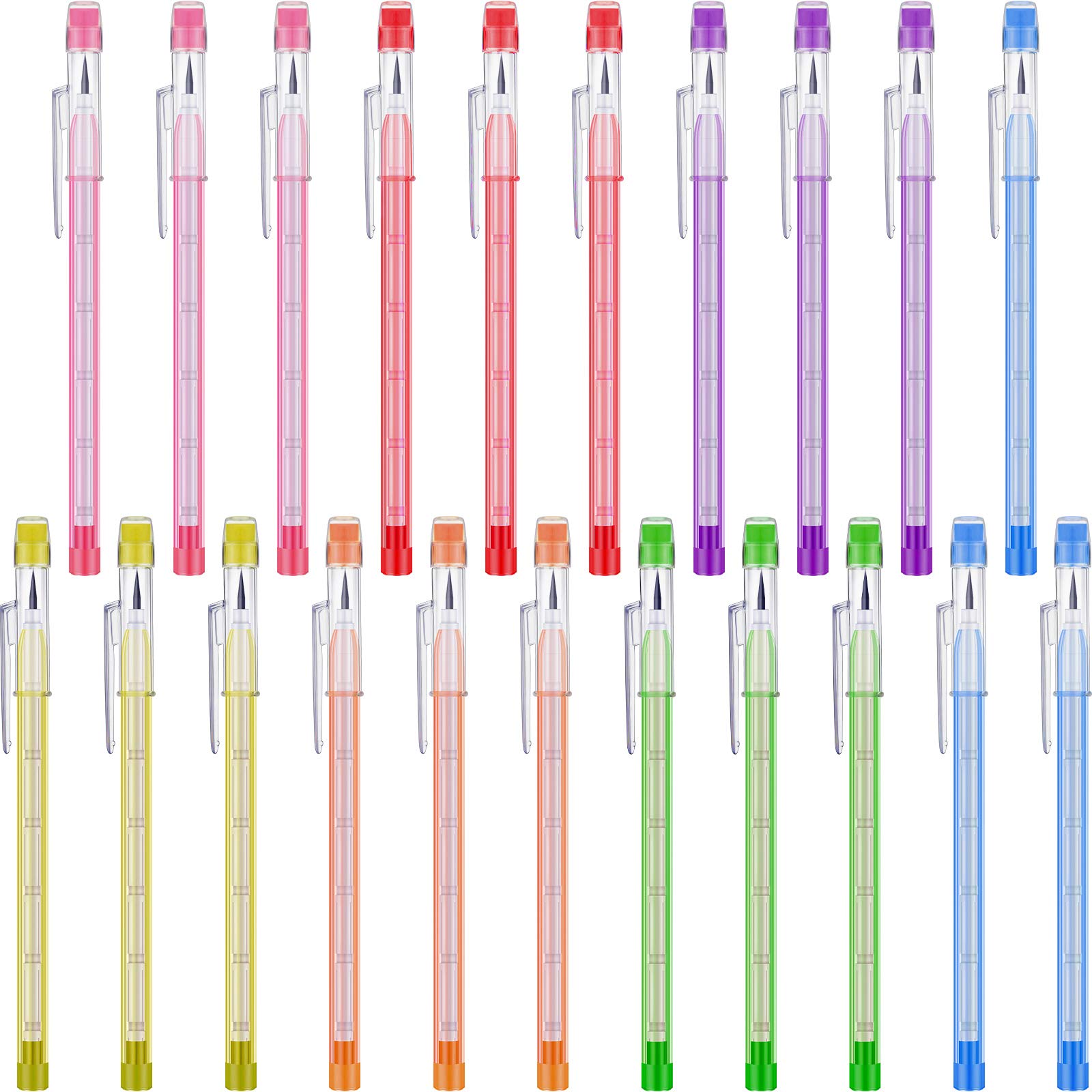 21 Pieces HB Translucent Pencils Multipoint Pencil Colorful Non-Sharpening Stacking Point Pencil Pop Up Plastic Pencil with Matching Eraser for Girls, Kids, Students, Teachers, Office Staff, 7 Colors