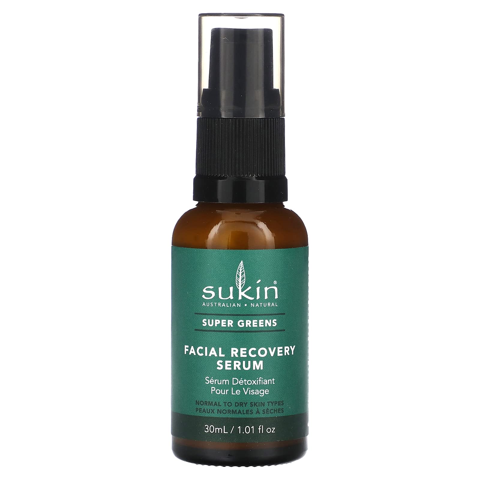 Sukin - Super Greens Facial Recovery Serum, Enhances Skins Radiance, 1.01 fl oz 30 mL