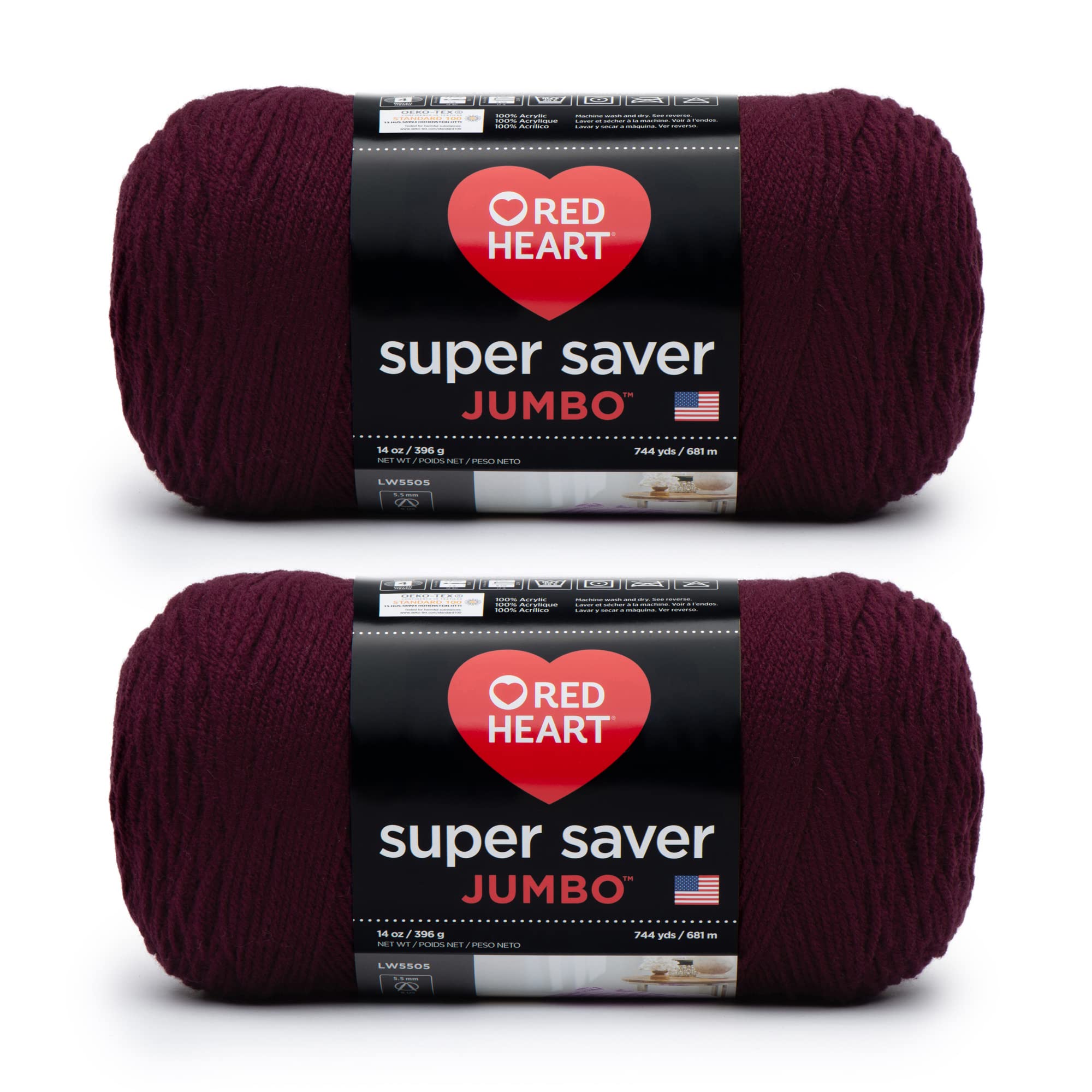 Red Heart Super Saver Jumbo Yarn, Claret 2 Count