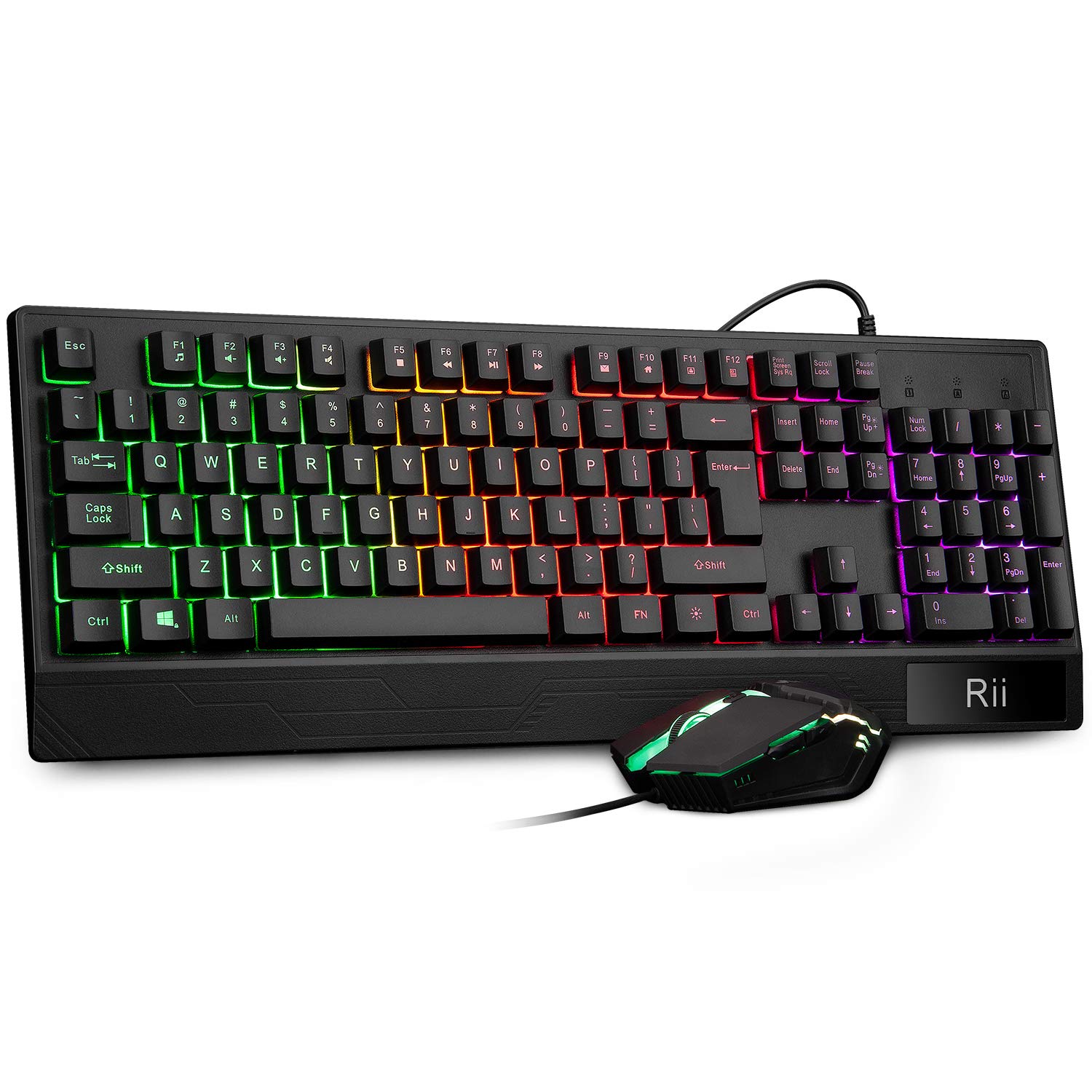 Rii RK400 RGB Gaming Keyboard and Mouse Combo,Wired Mechanical Feel 3-LED Backlit Keyboard,104 Keys USB Ergonomic Wrist Rest Keyboard,6 Button RGB Mouse for Windows Gamer Desktop, Computer (Black)