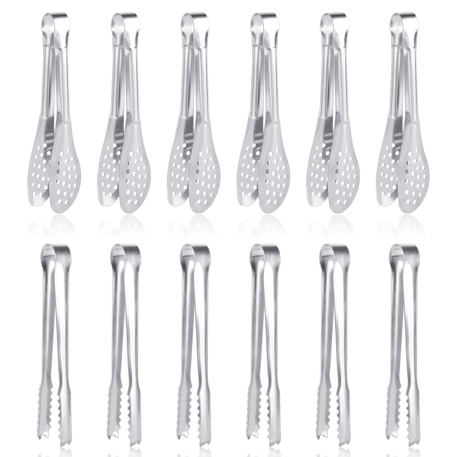 12 Pack Premium Small Serving Tongs, Dmoera Mini Stainless Steel Appetizer Tongs, 5Inch,5.2Inch(12.7cm)