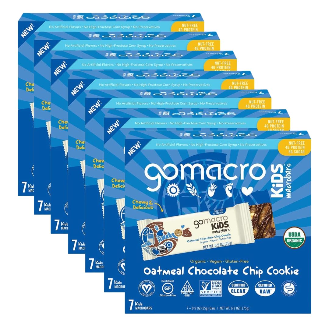 GoMacro Kids MacroBar Organic Vegan Snack Bars - Oatmeal Chocolate Chip Cookie (0.90 Ounce Bars, 49 Count)