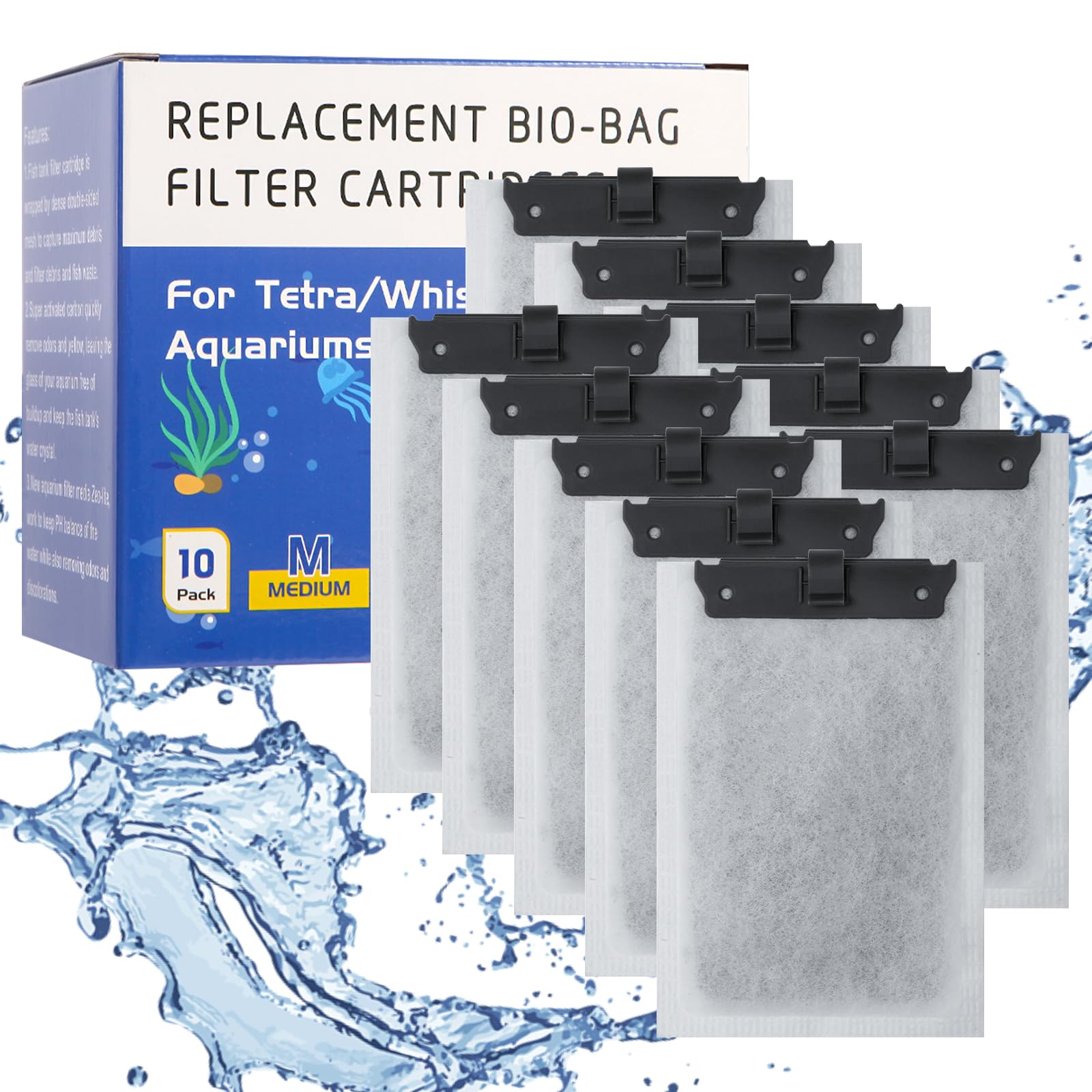 10 Pack Aquarium Filter Cartridge for Tetra Whisper Bio-Bag Power Filters, Medium Replacement Filter Cartridges for Tetra ReptoFilter