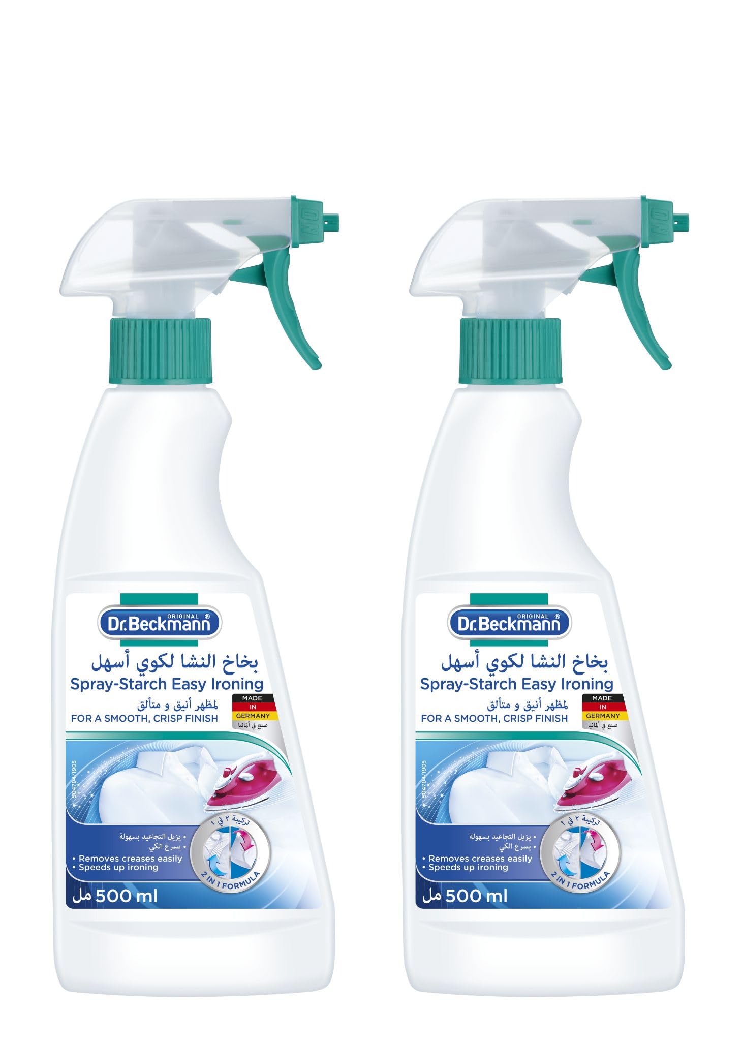 Dr. BeckmannSpray Starch Easy Ironing - For a Smooth, Crisp Finish - Removes Creases Easily- Speeds Up Ironing Process - Prevents New Wrinkles Forming - Made In Germany -500ml x 2